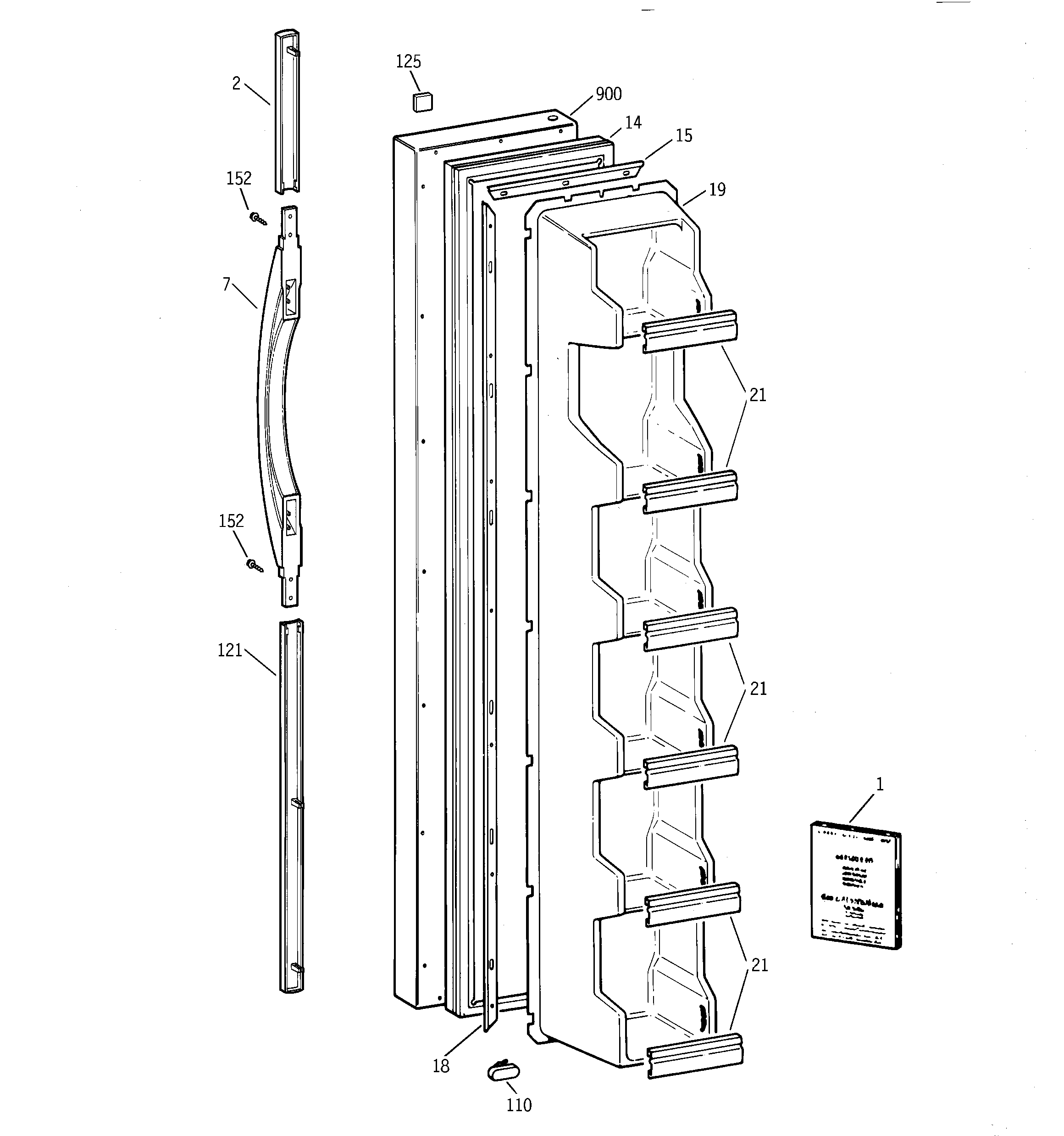 GE TFX20JABBAA freezer door diagram
