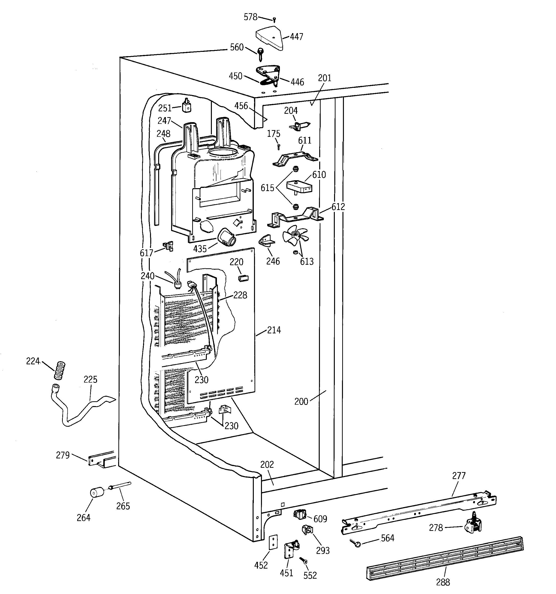 GE TFX20JABBAA freezer section diagram