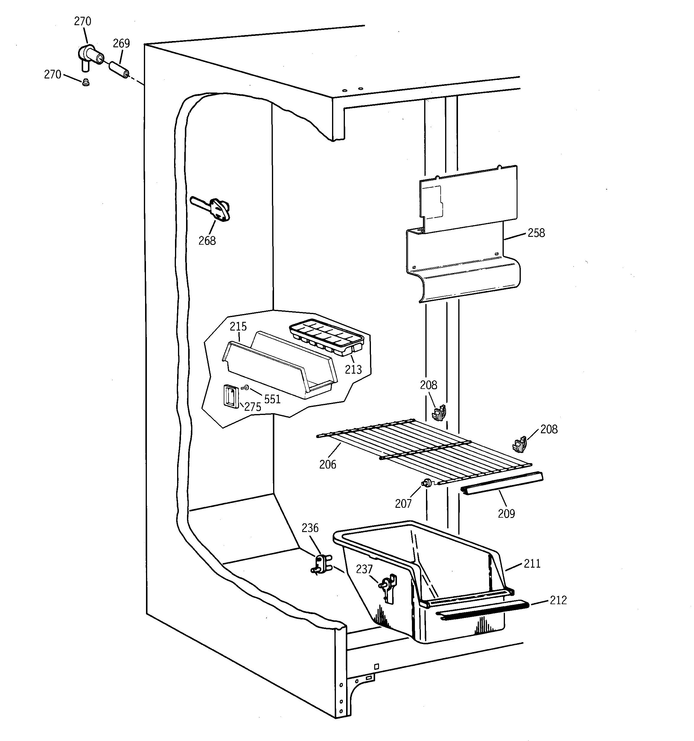 GE TFX20JABBAA freezer section diagram