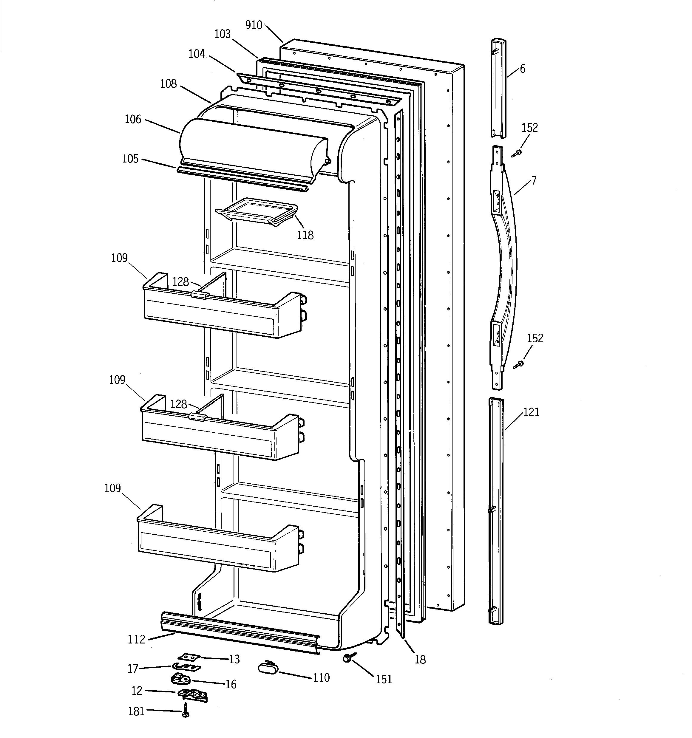 GE TFX20JRBBAA fresh food door diagram