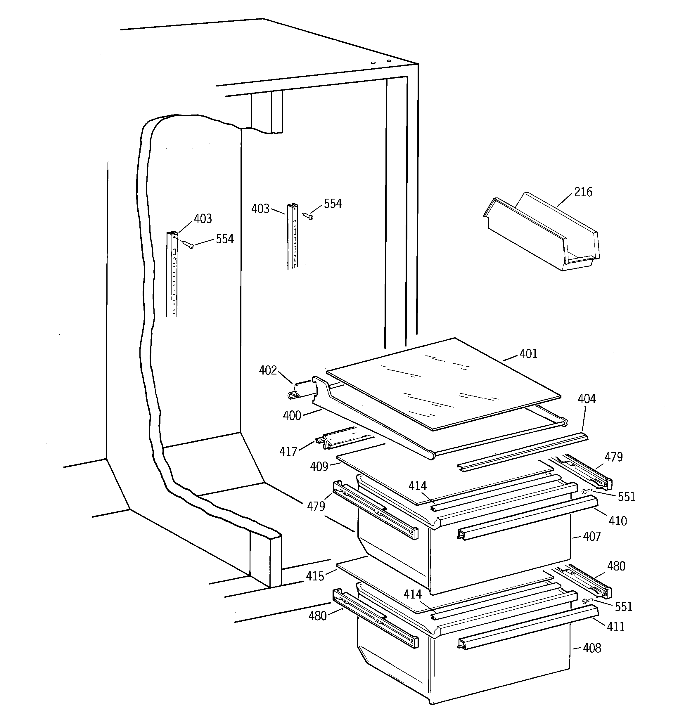 GE TFX20JRBBAA fresh food section diagram
