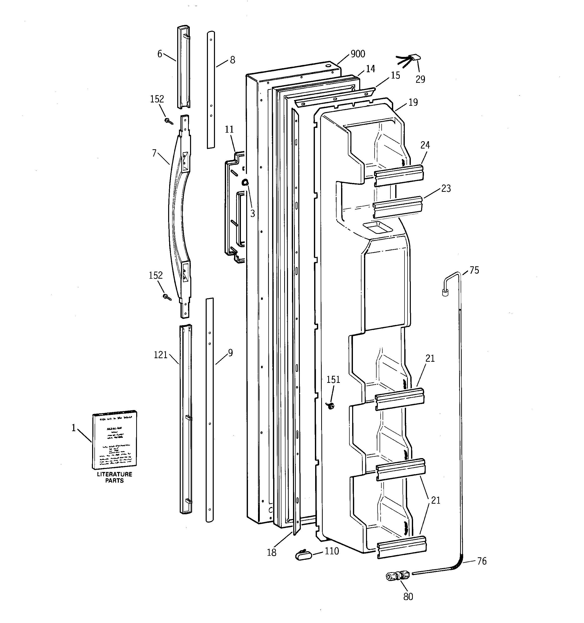 GE TFX22ARBBWW freezer door diagram