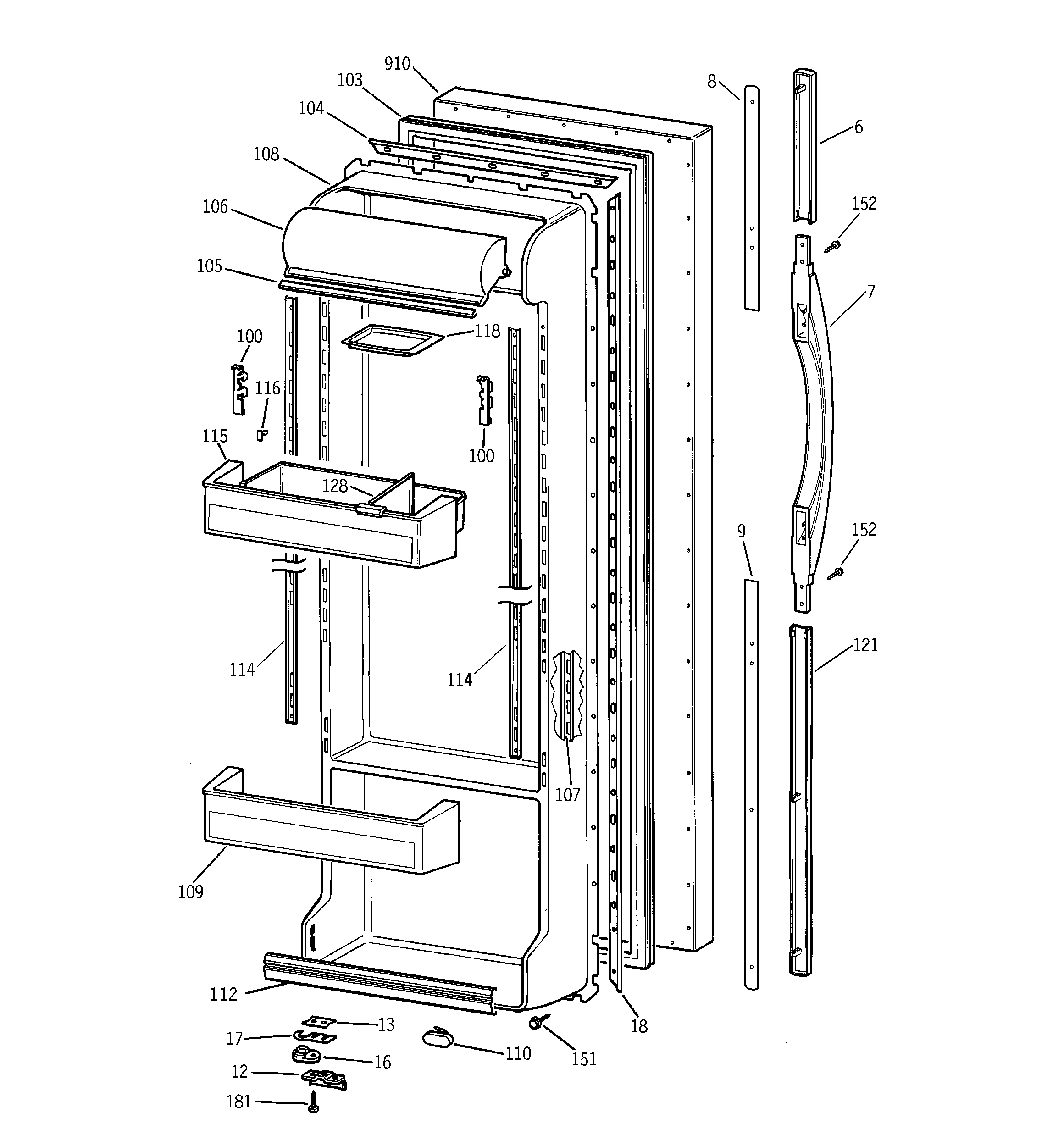 GE TFX22CRBBAA fresh food door diagram