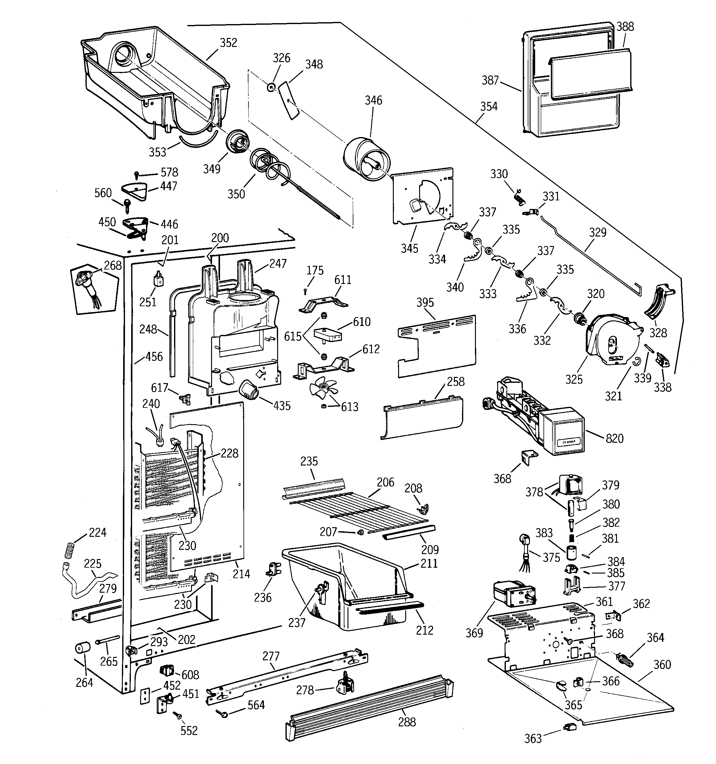 GE TFX22CRBBAA freezer section diagram