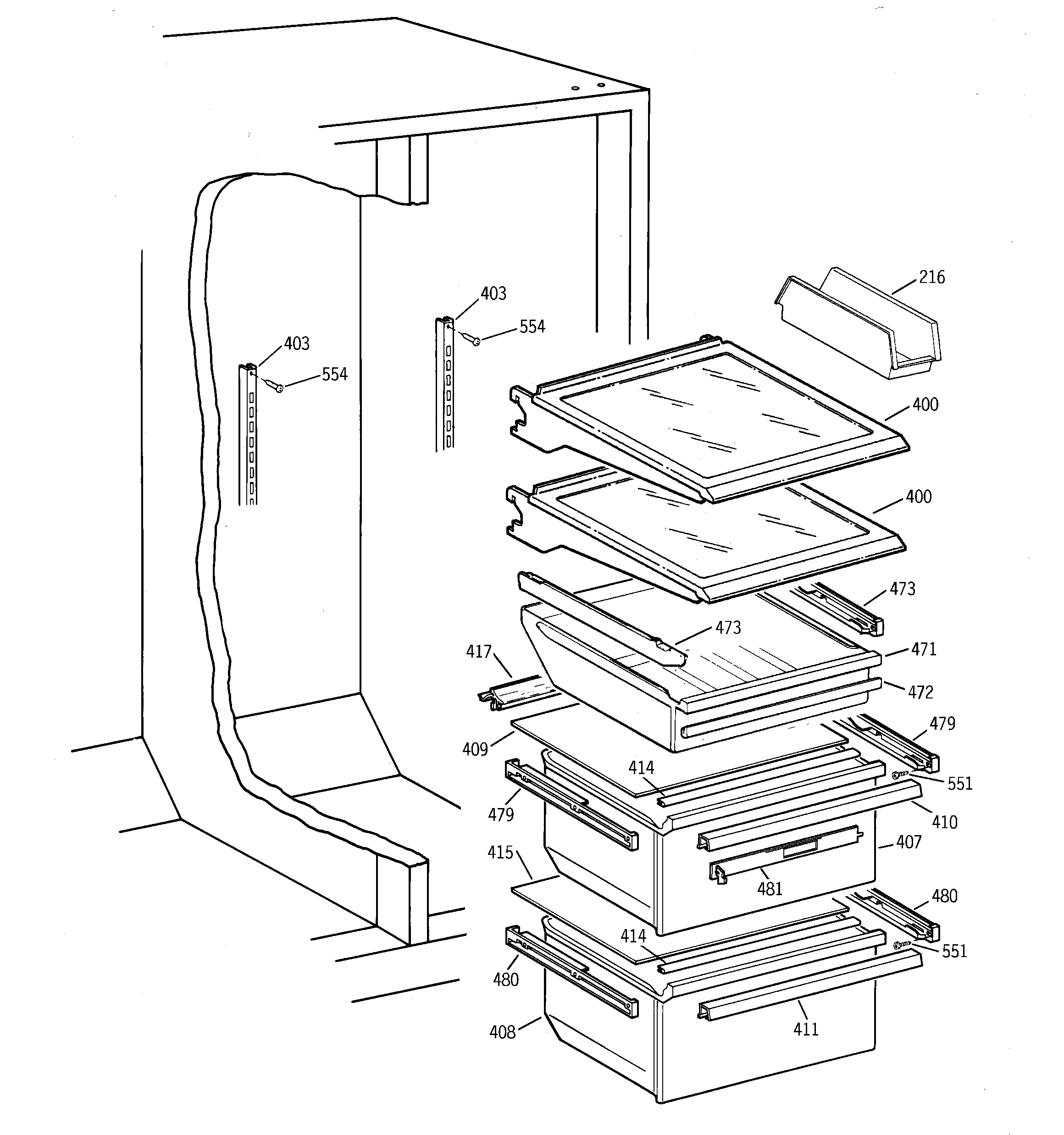 GE TFX22CRBBAA fresh food section diagram