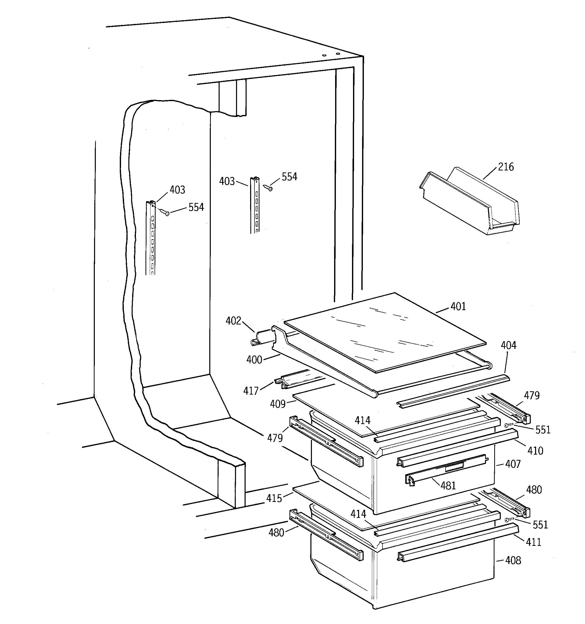 GE TFX22JRBBWW fresh food section diagram