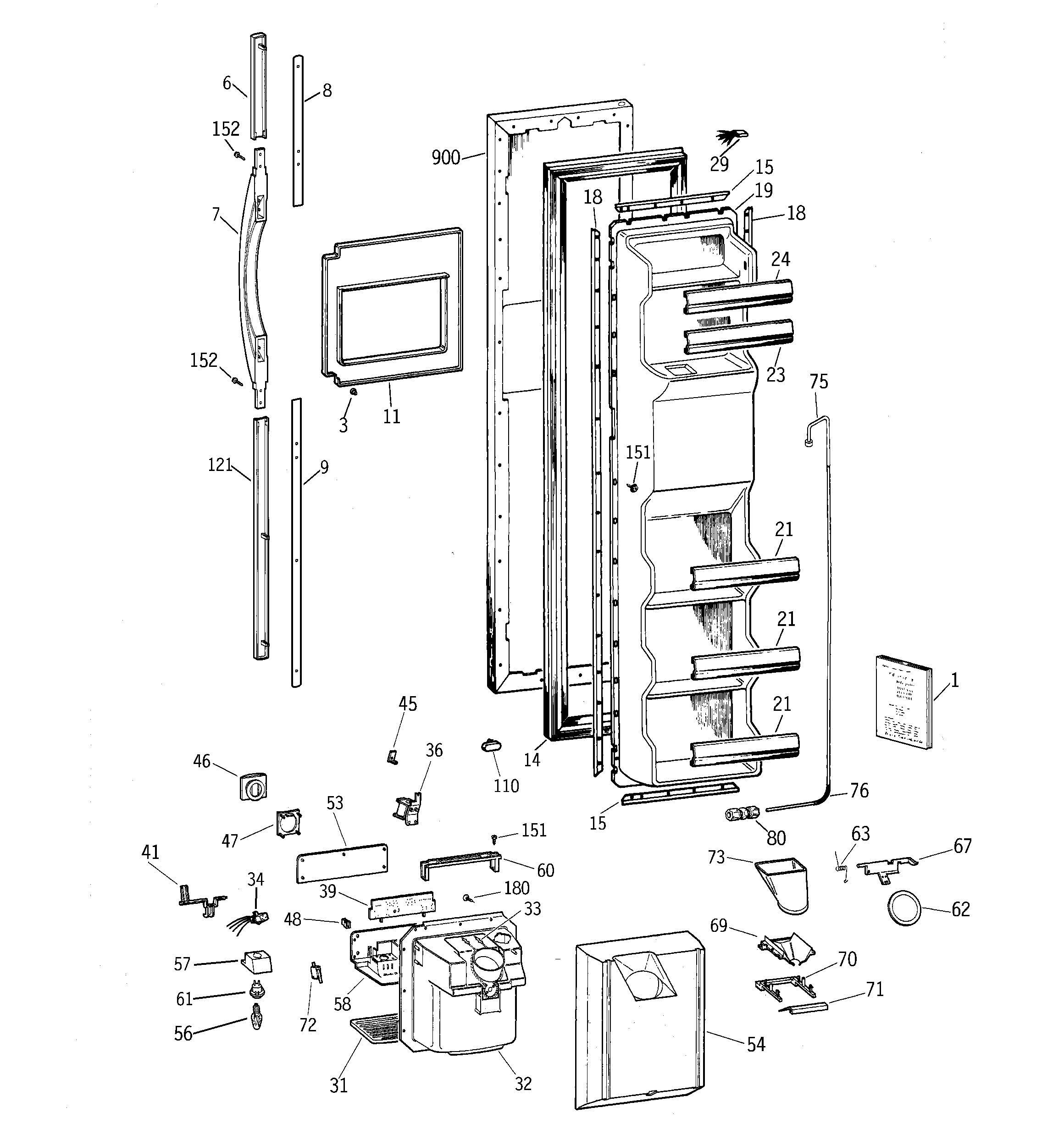 GE TFX22PPBBBB freezer door diagram