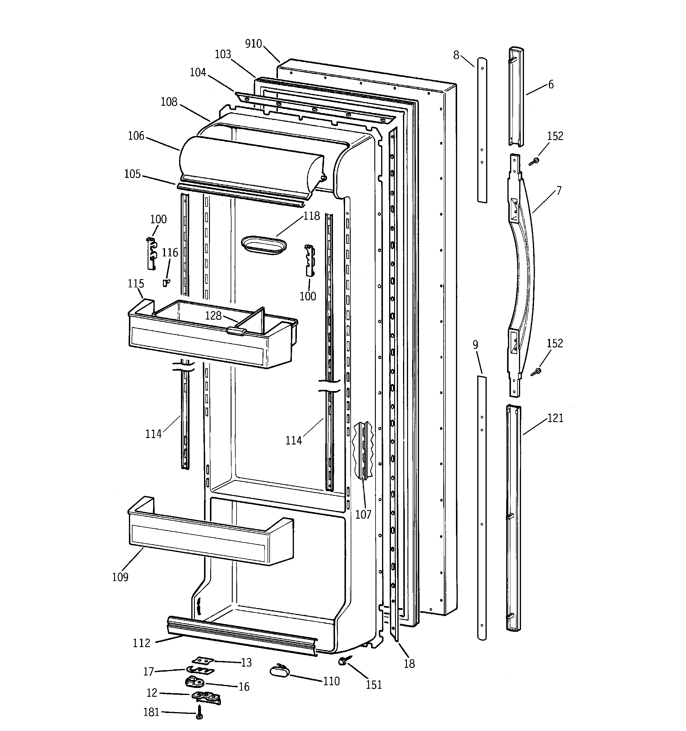 GE TFX22PPBBBB fresh food door diagram