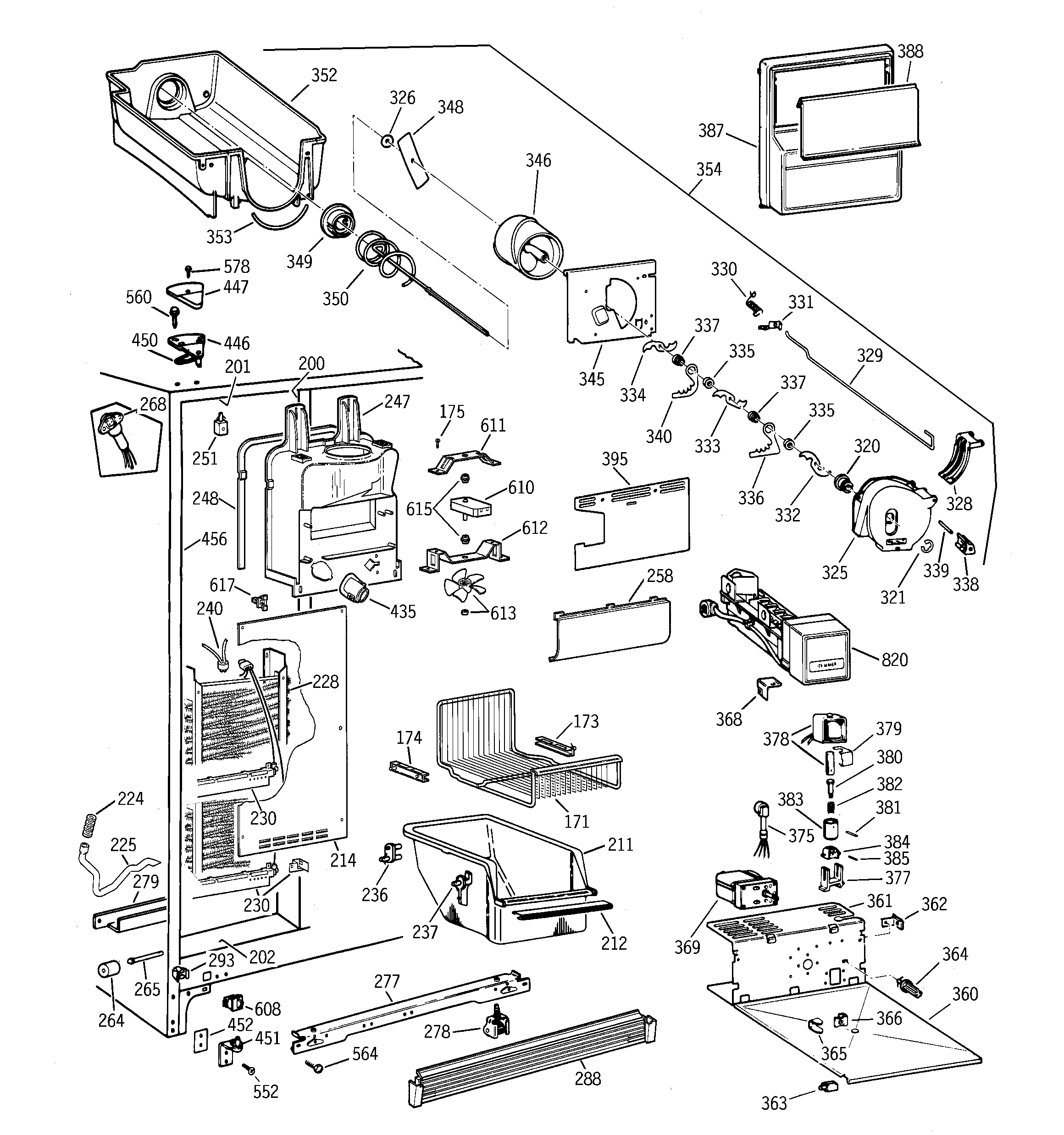 GE TFX22PPBBBB freezer section diagram