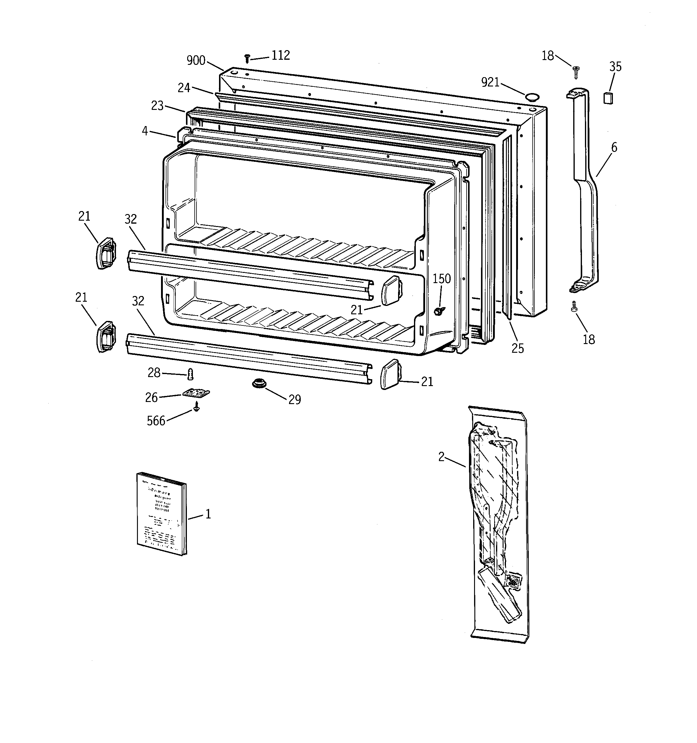 GE TBH18JABNRWW freezer door diagram