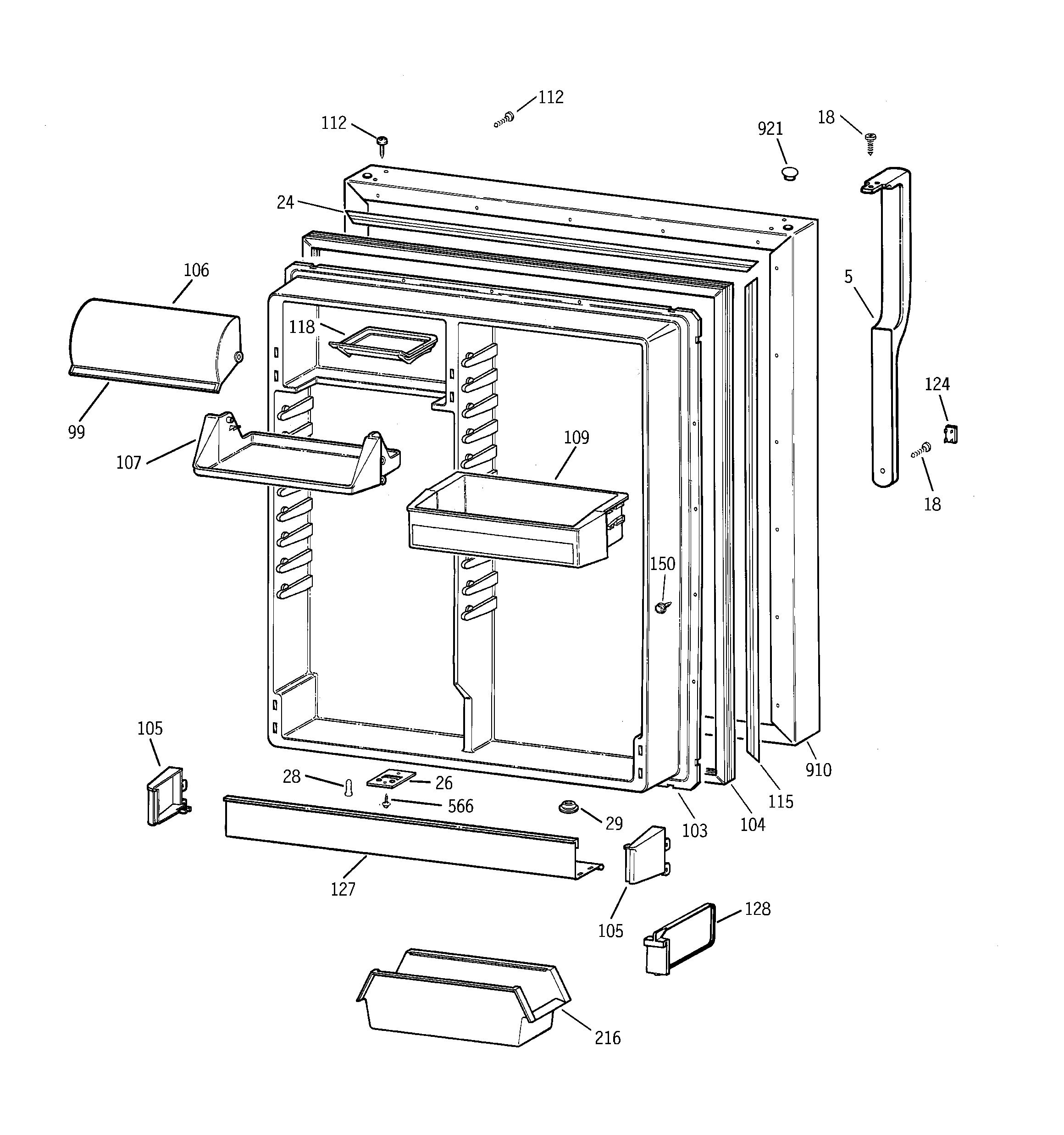 GE TBH19ZABNRAA fresh food door diagram
