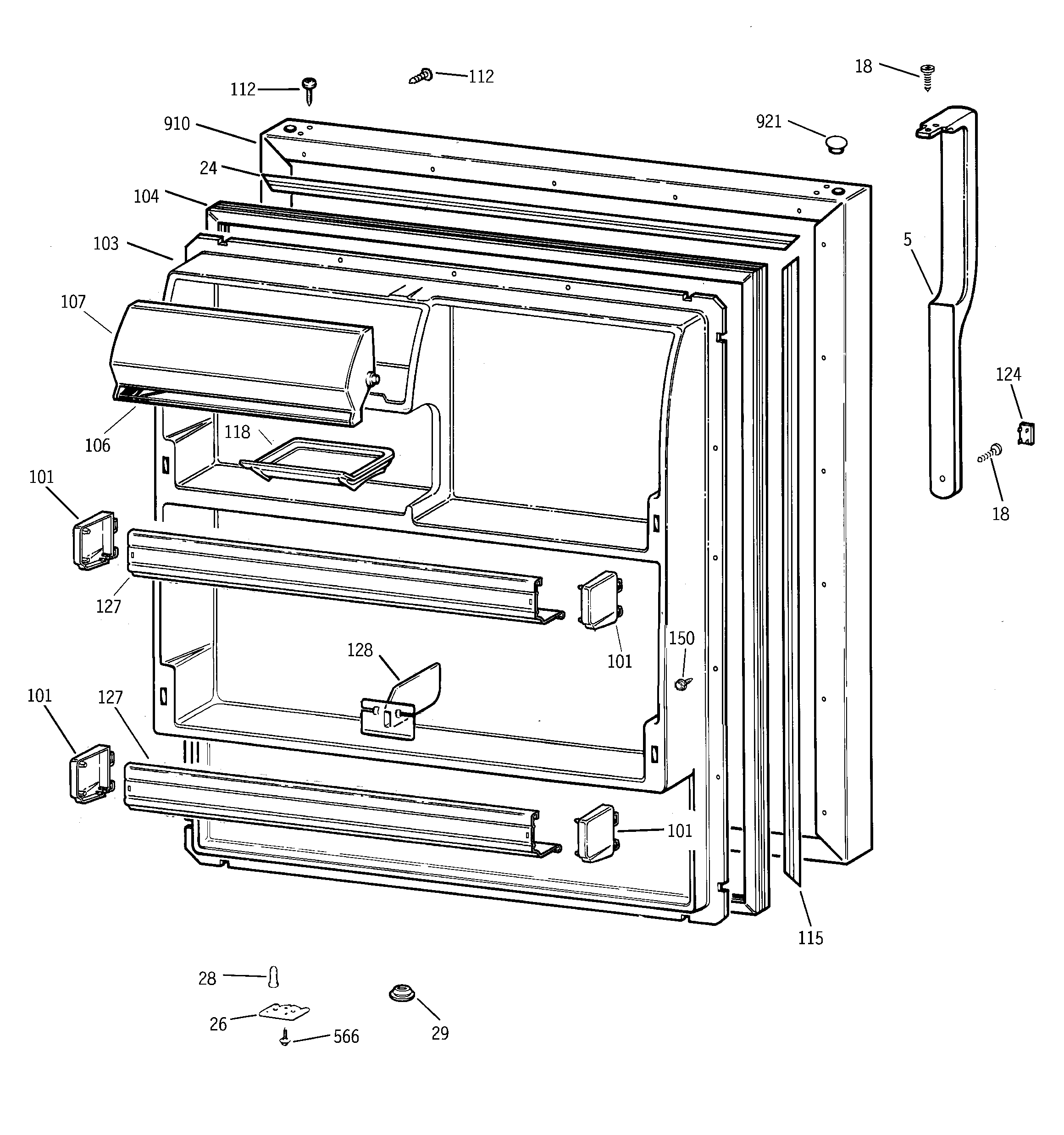 GE TBT18JABNRAA fresh food door diagram