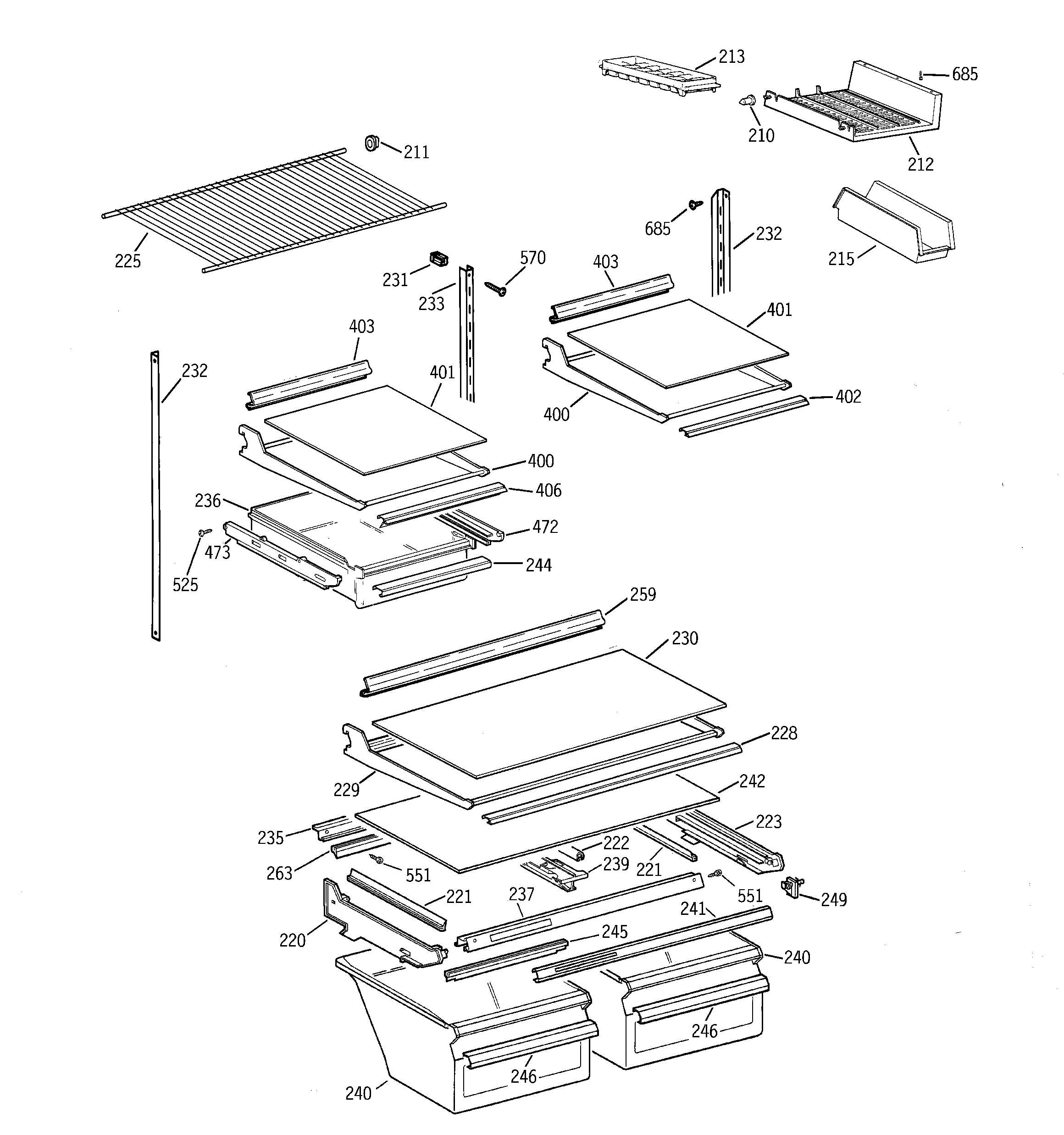 GE TBT21IABNRAA shelf parts diagram