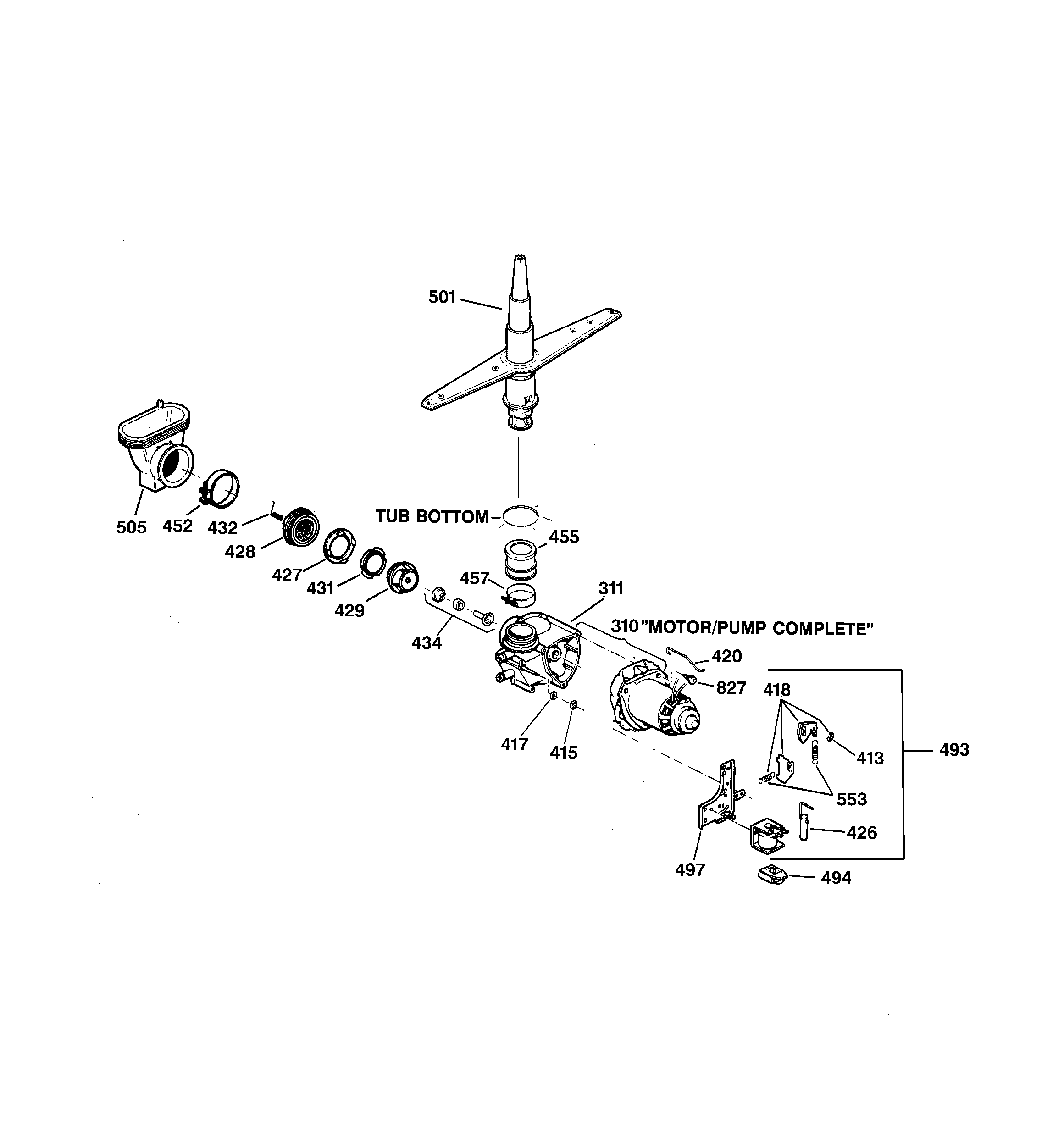 GE GSC3400ZZ0BL motor-pump mechanism diagram