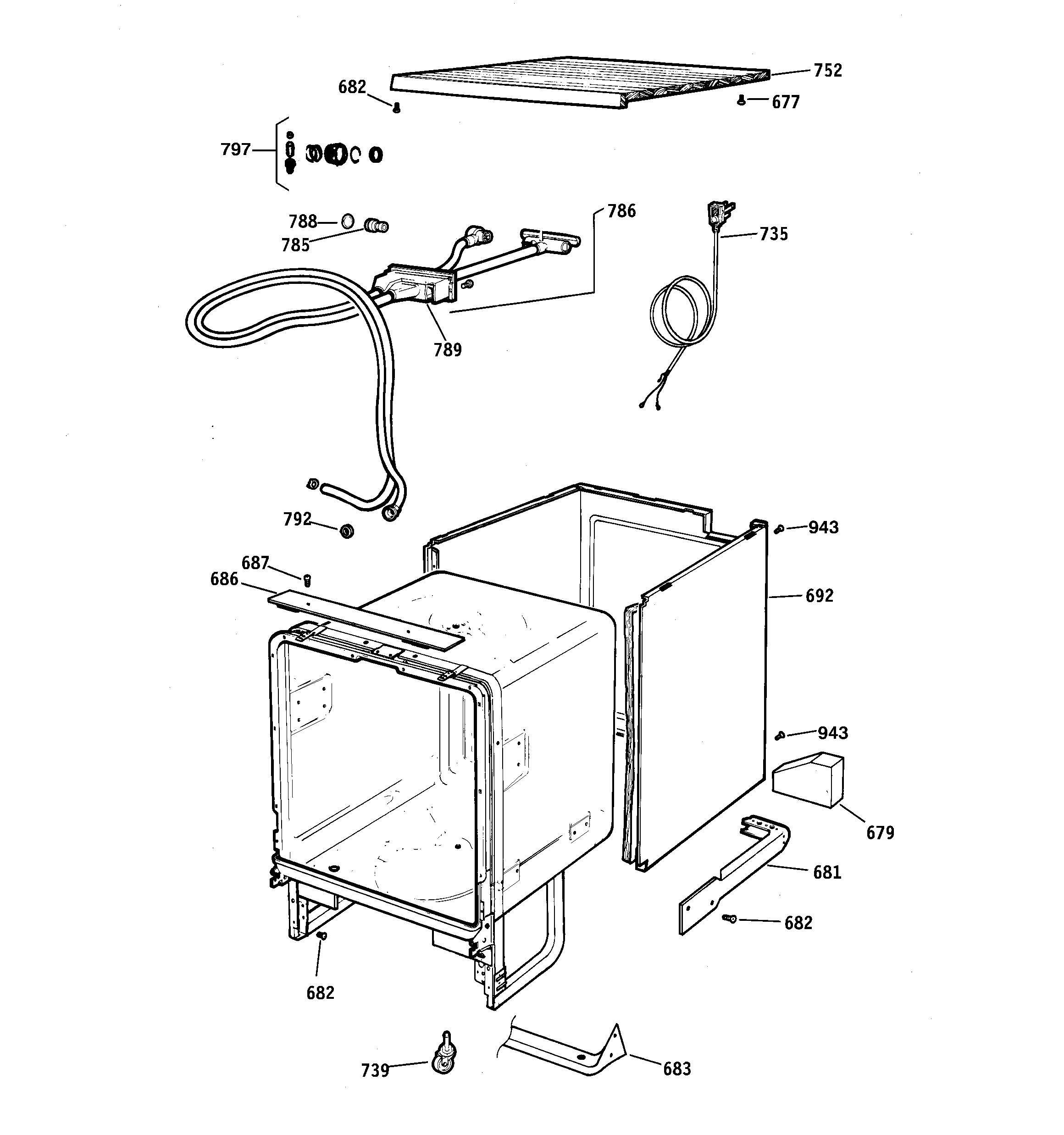GE GSC3400ZZ0BL cabinet & exterior parts diagram
