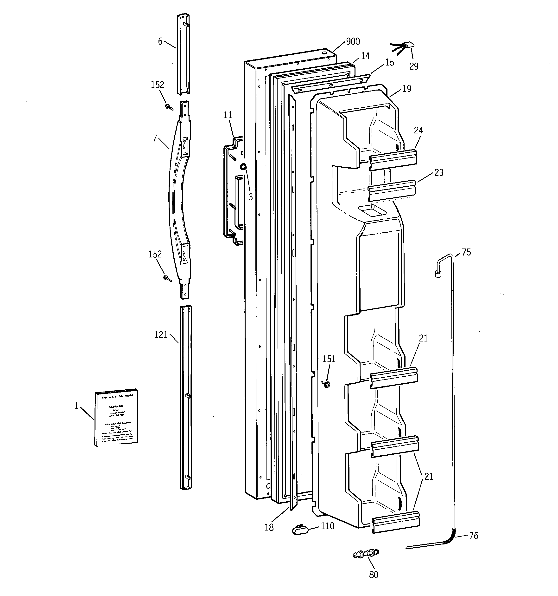 GE TFX22ZRBBBB freezer door diagram