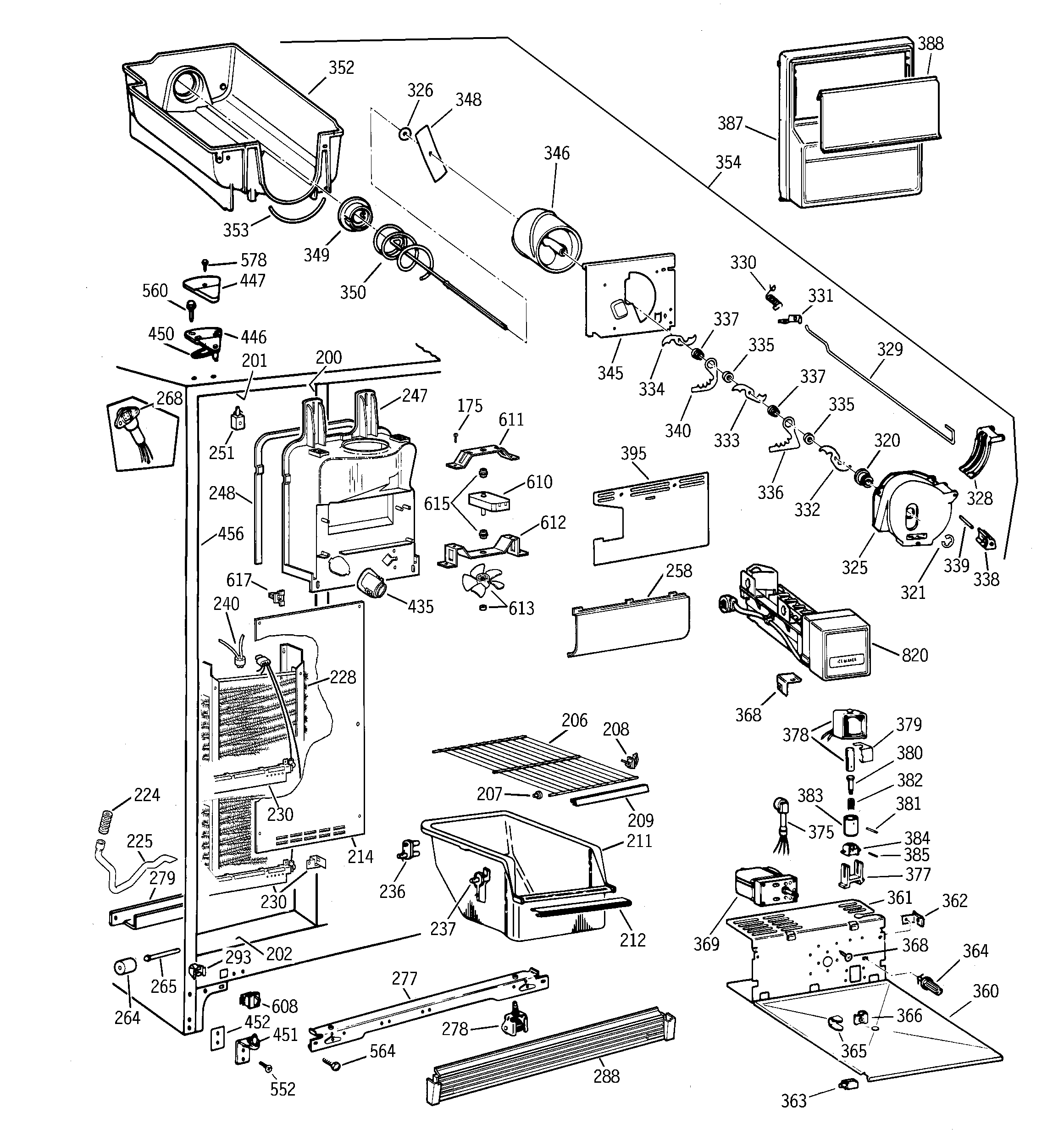 GE TFX22QRBBAA freezer section diagram
