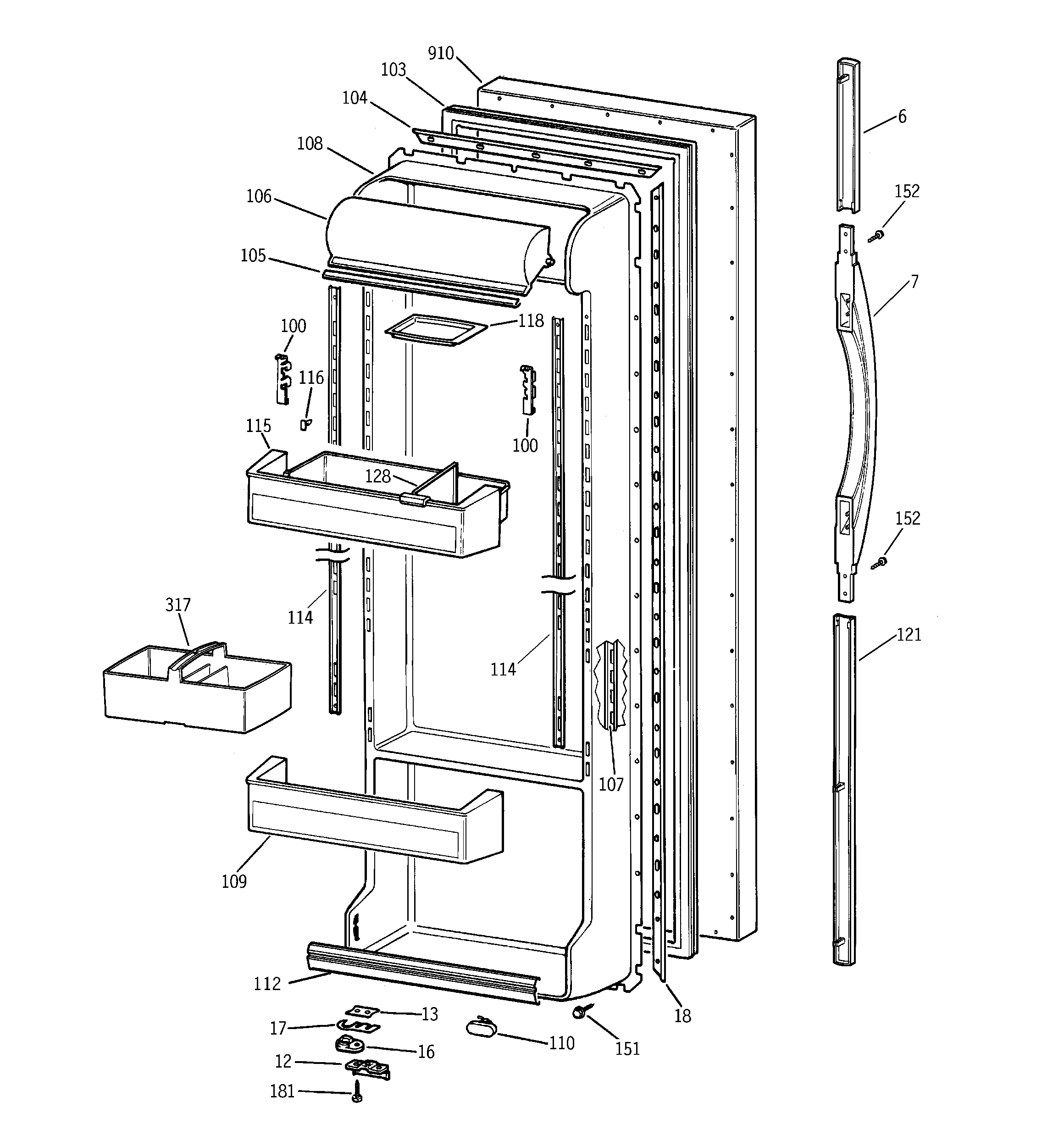 GE TFX22VRBBWW fresh food door diagram