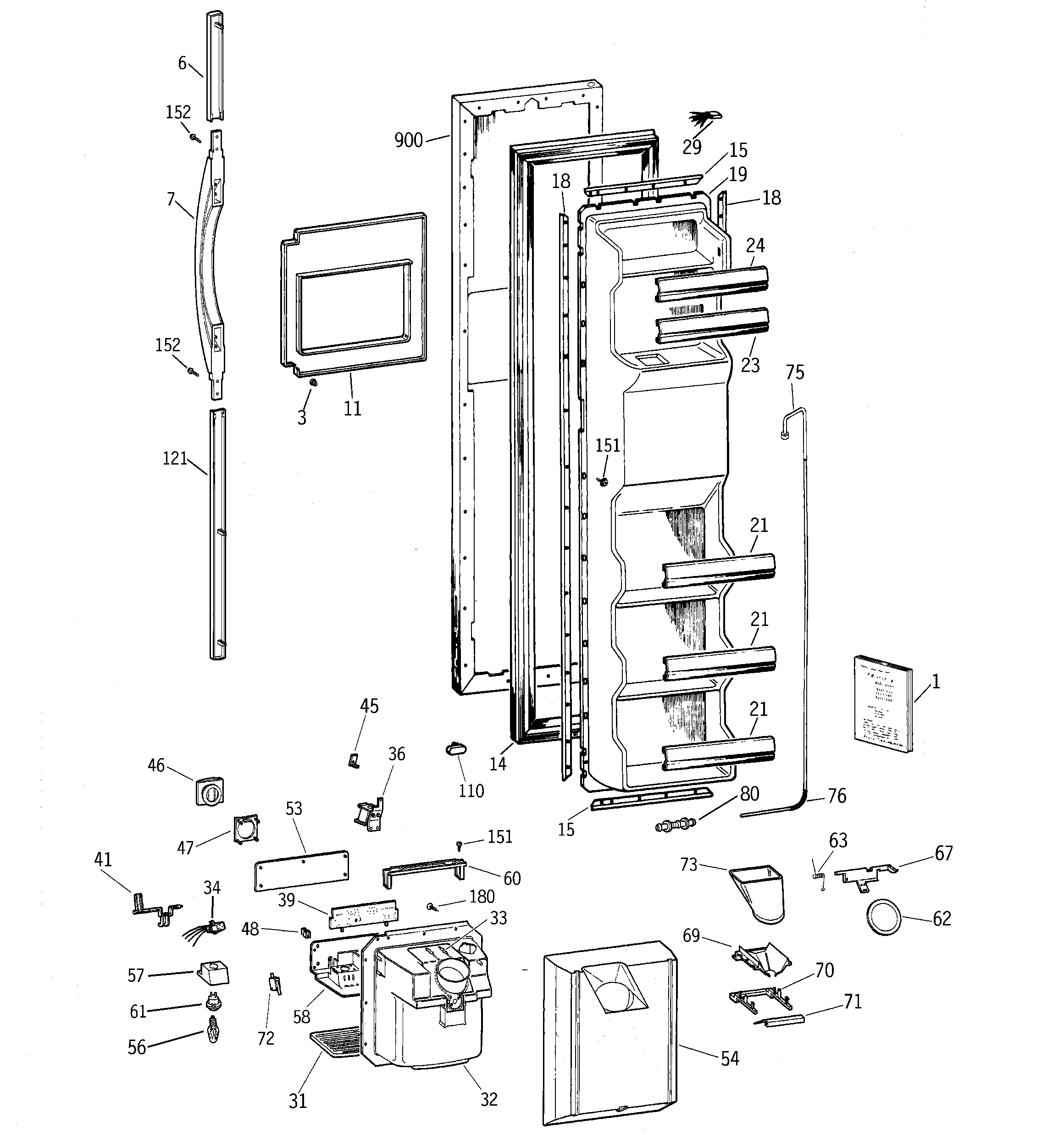 GE TFX22ZPBBBB freezer door diagram