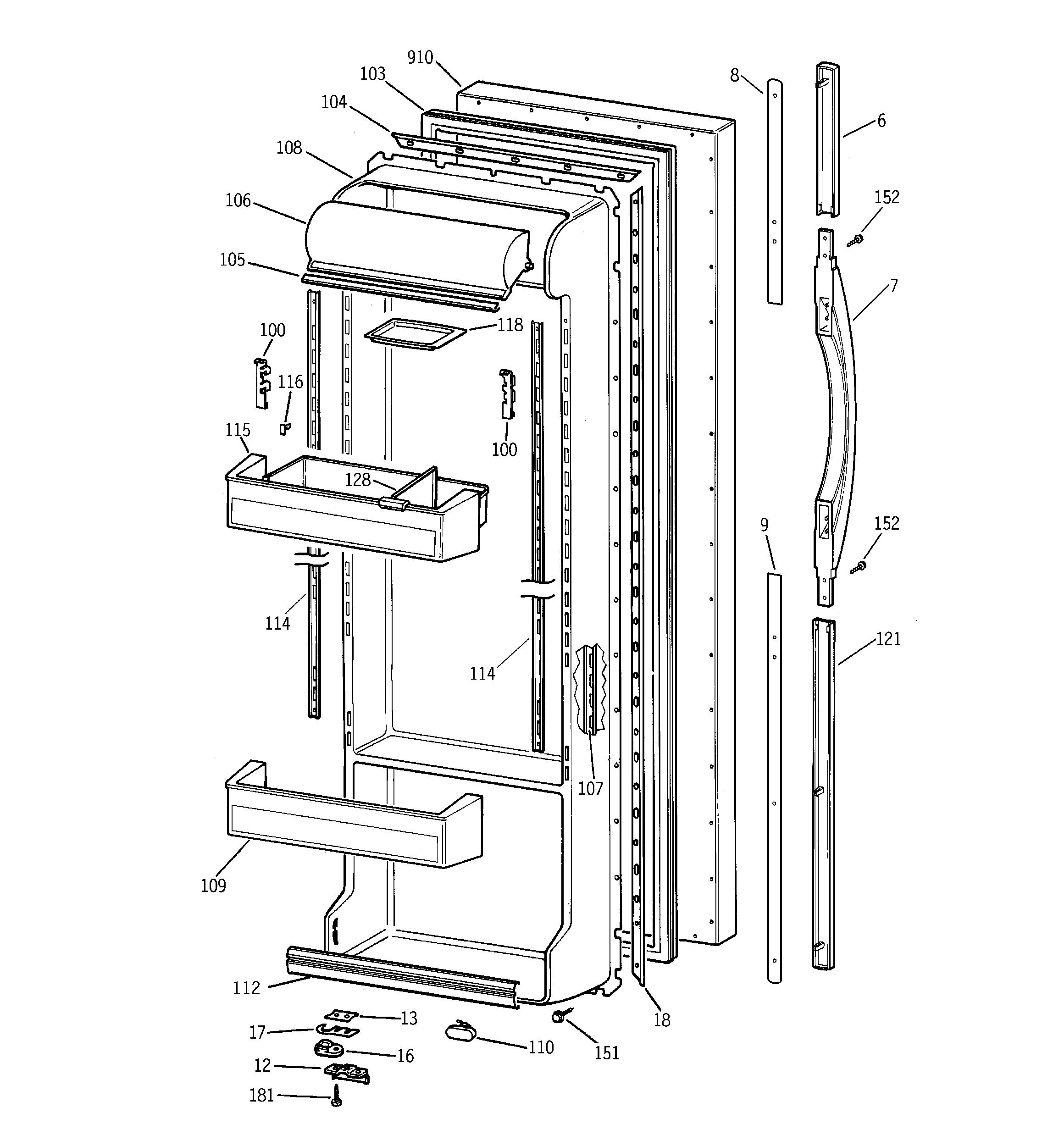 GE TFX25CRBBBB fresh food door diagram