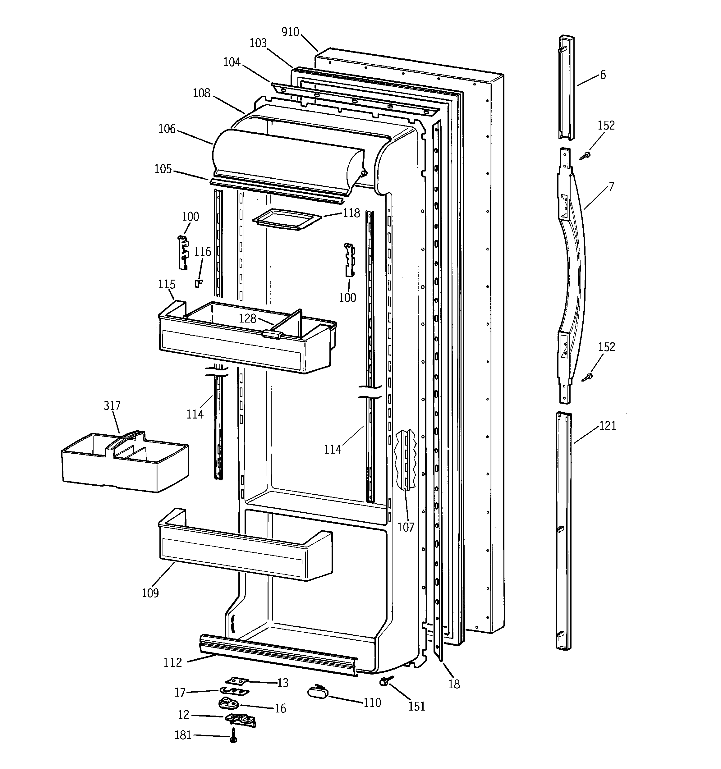 GE TFX25VRBBAA fresh food door diagram