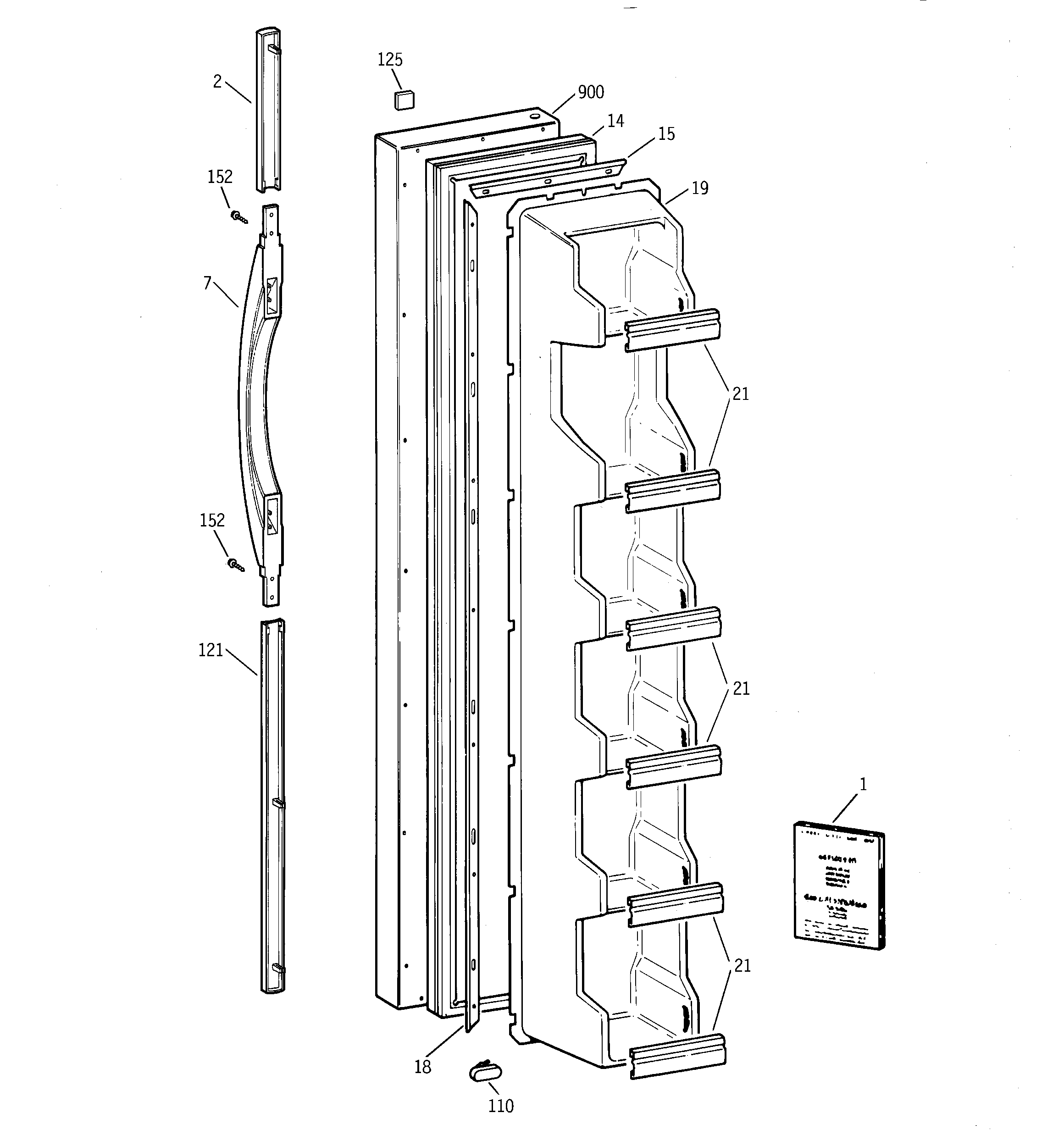 GE TFX25ZABBWW freezer door diagram