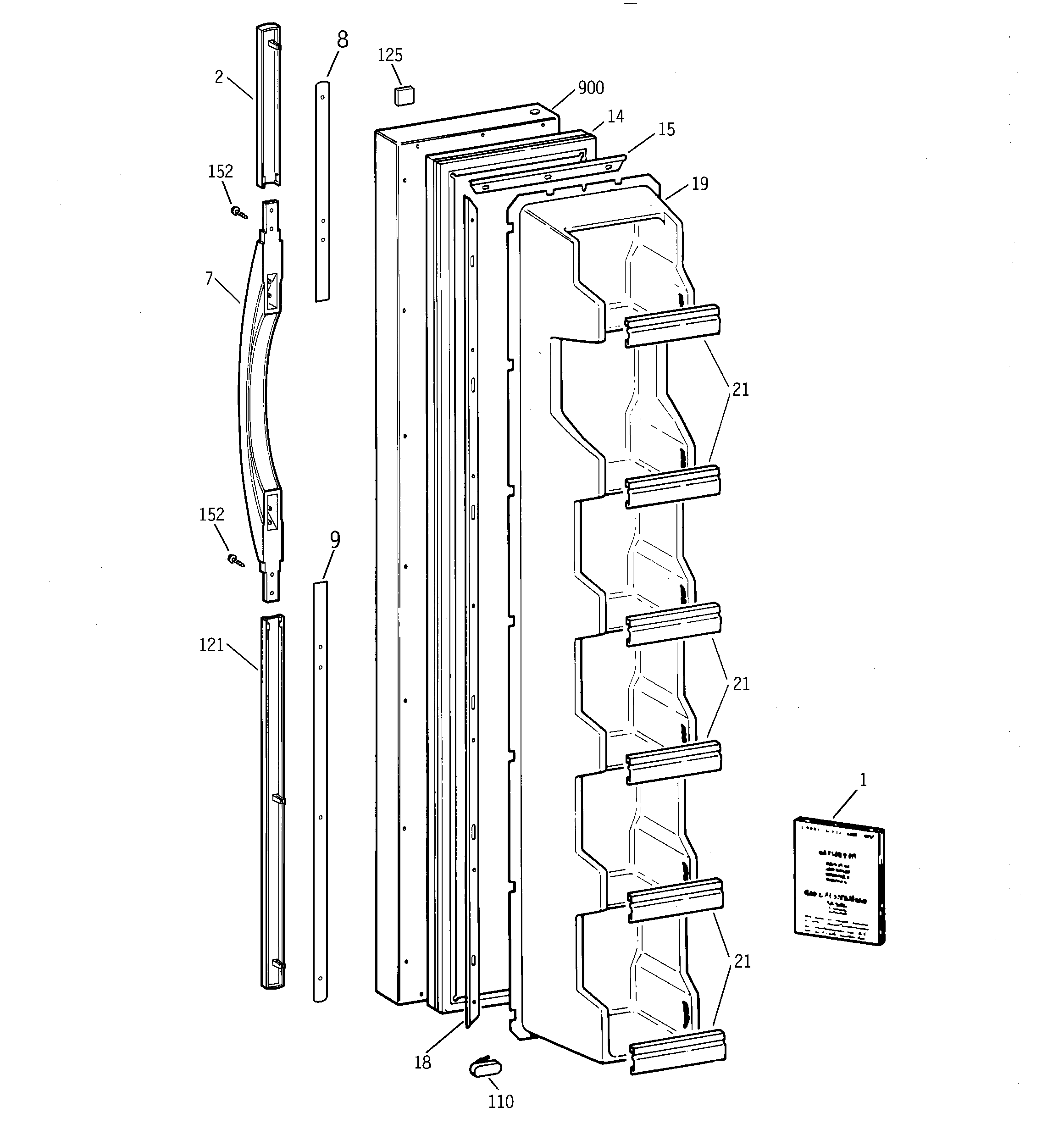 GE TFX25PABBWW freezer door diagram