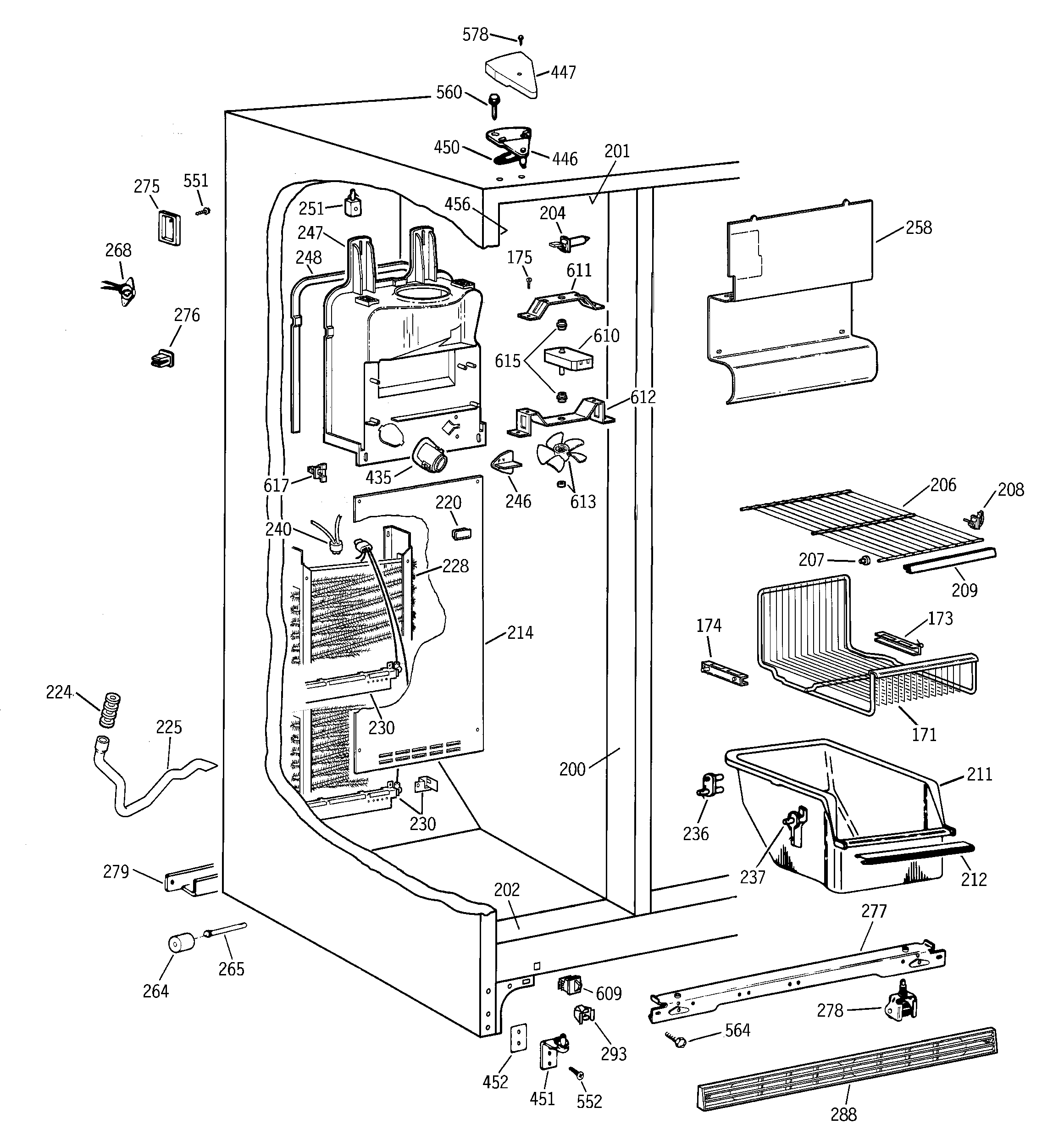 GE TFX25PABBWW freezer section diagram