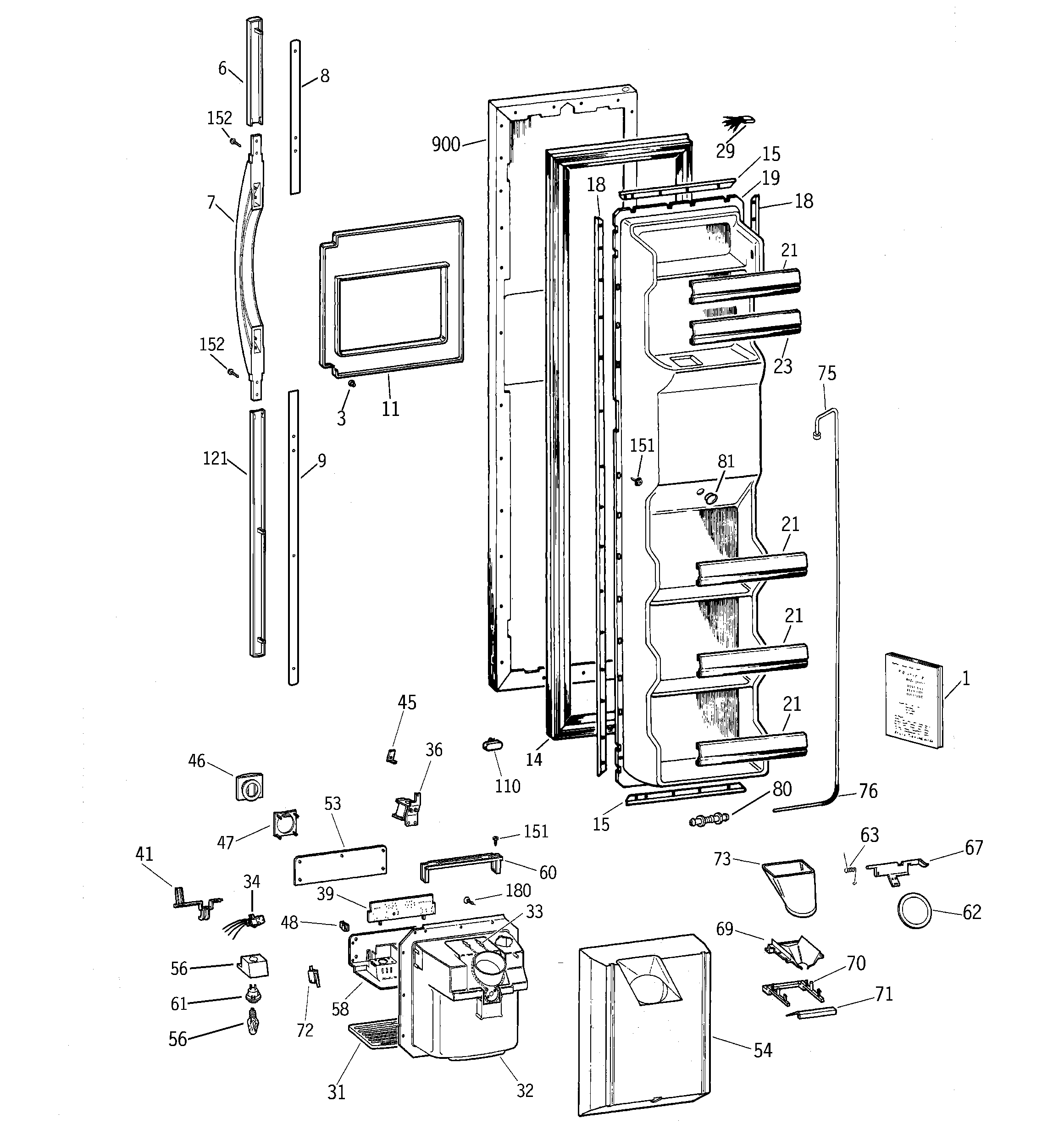 GE TFX25PRBBBB freezer door diagram