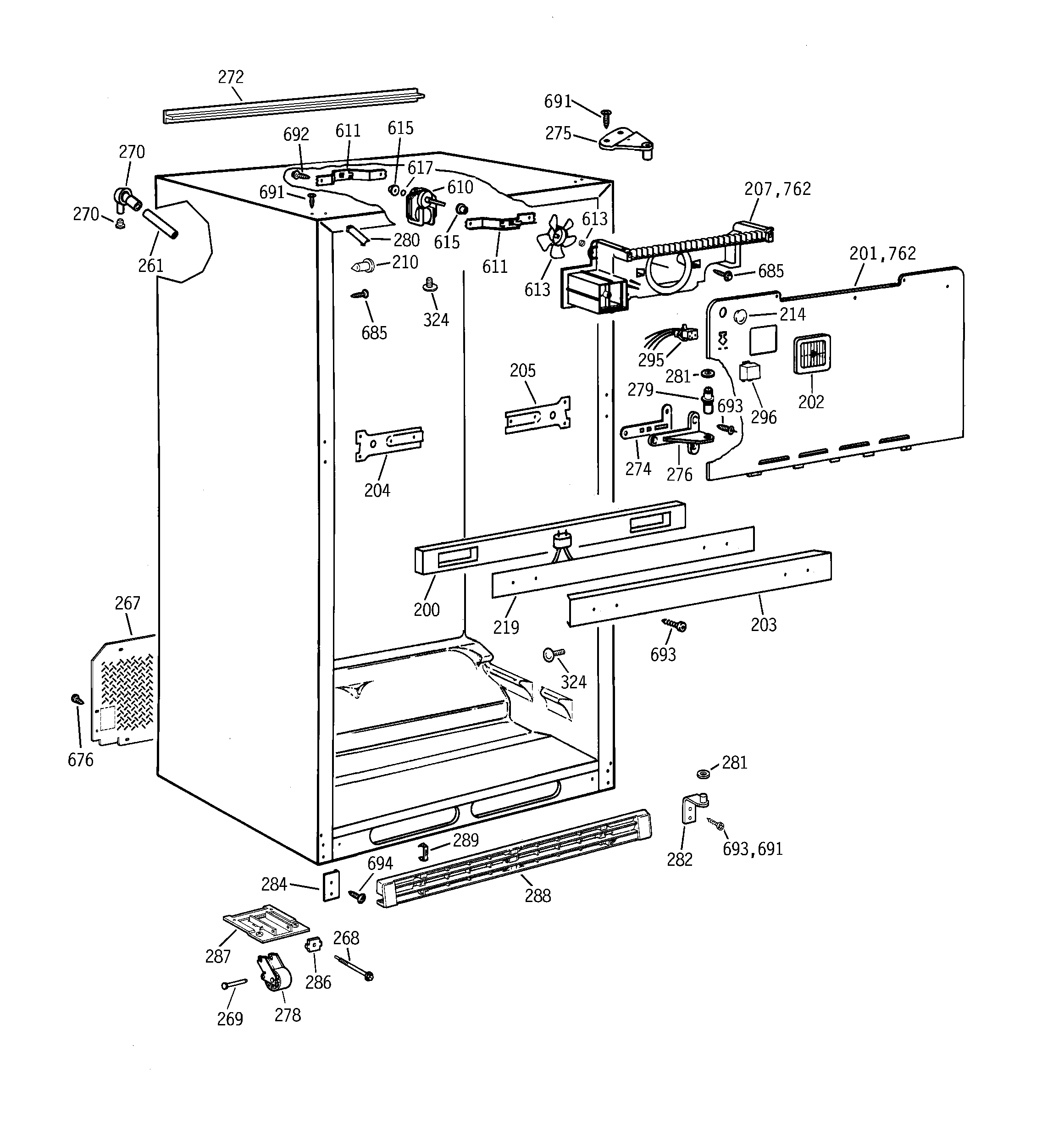 GE TBG18JABPRAA cabinet parts diagram