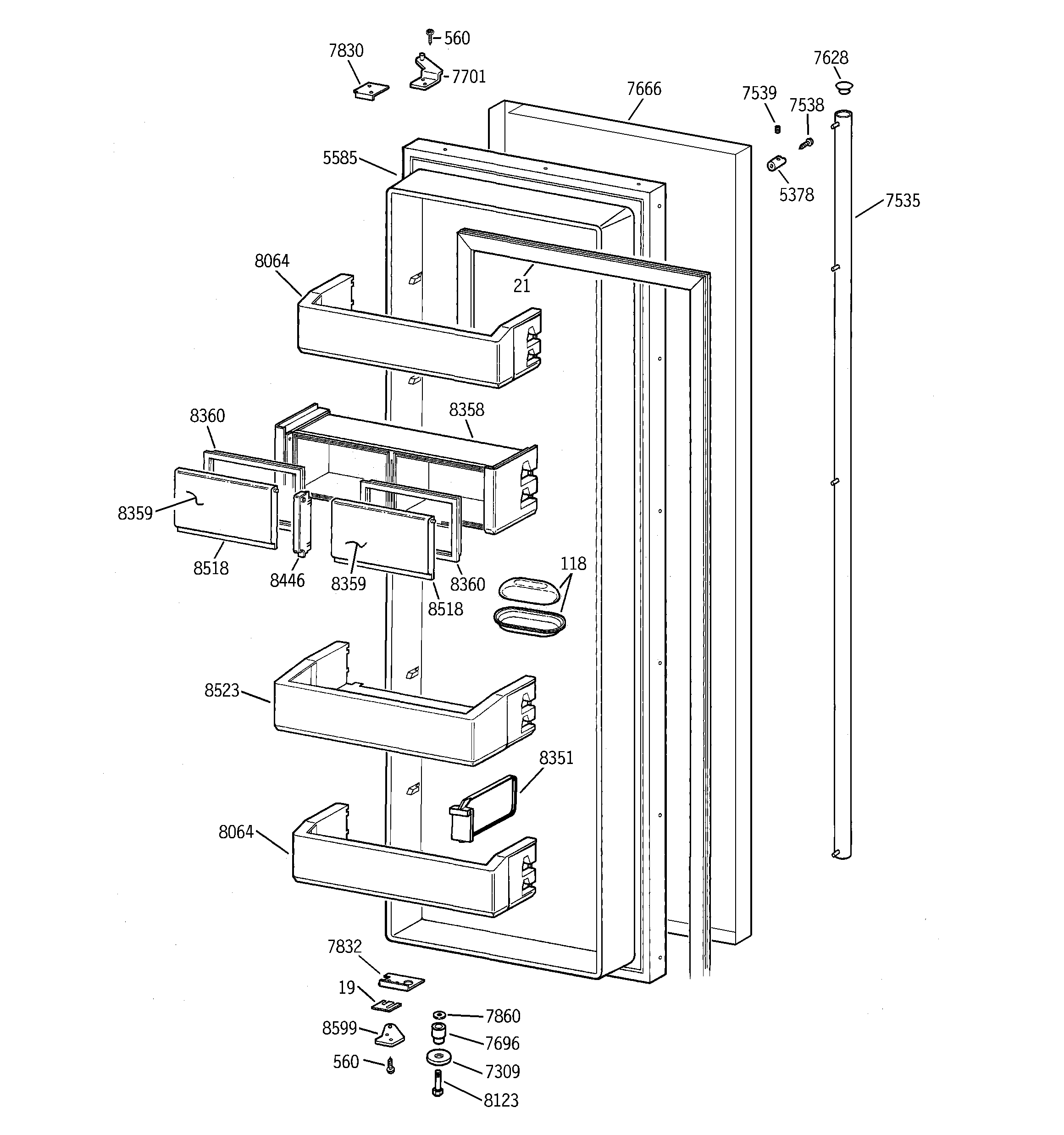 GE ZISS48DAASS fresh food door diagram