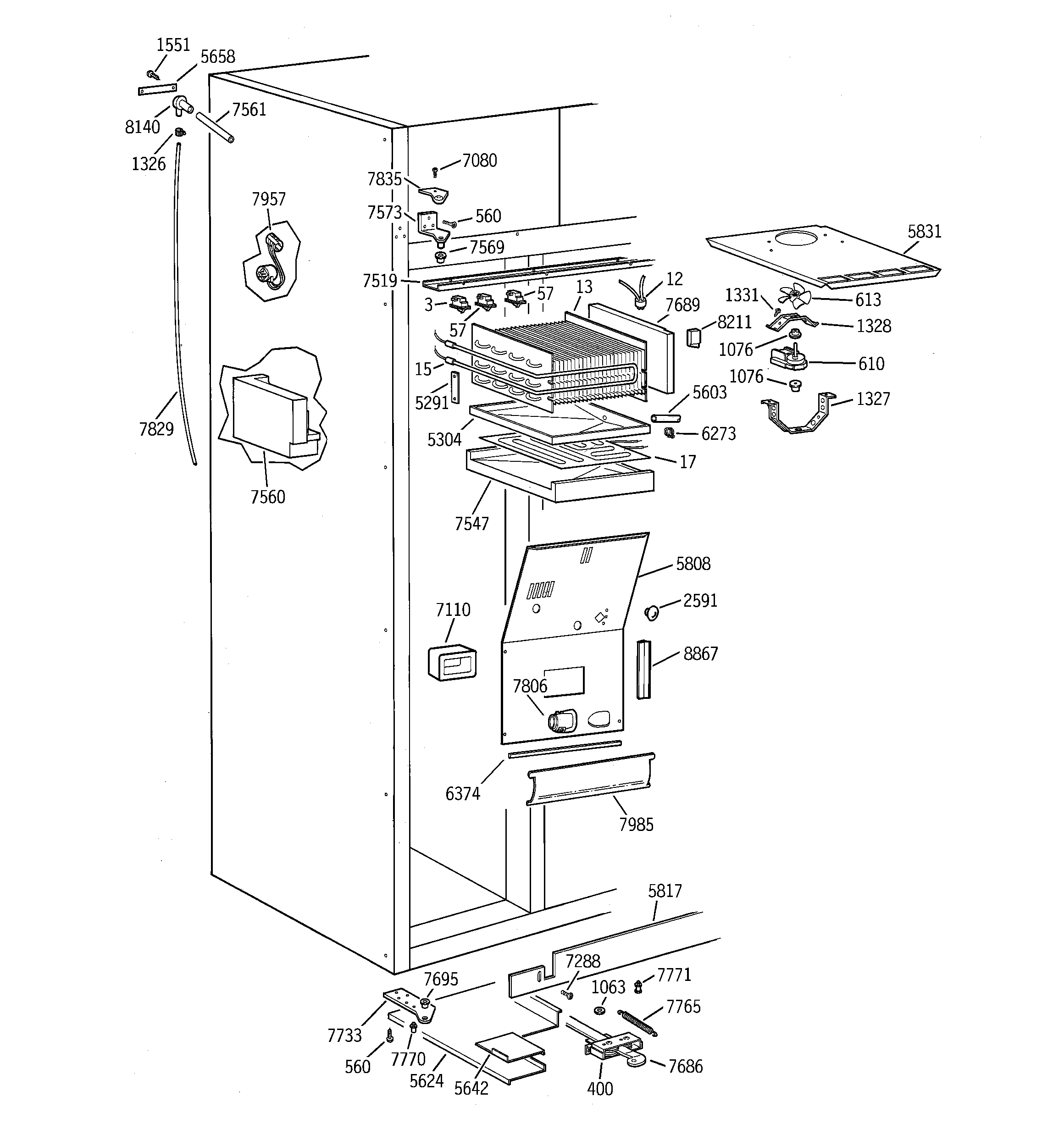 GE ZISS48DAASS freezer section diagram