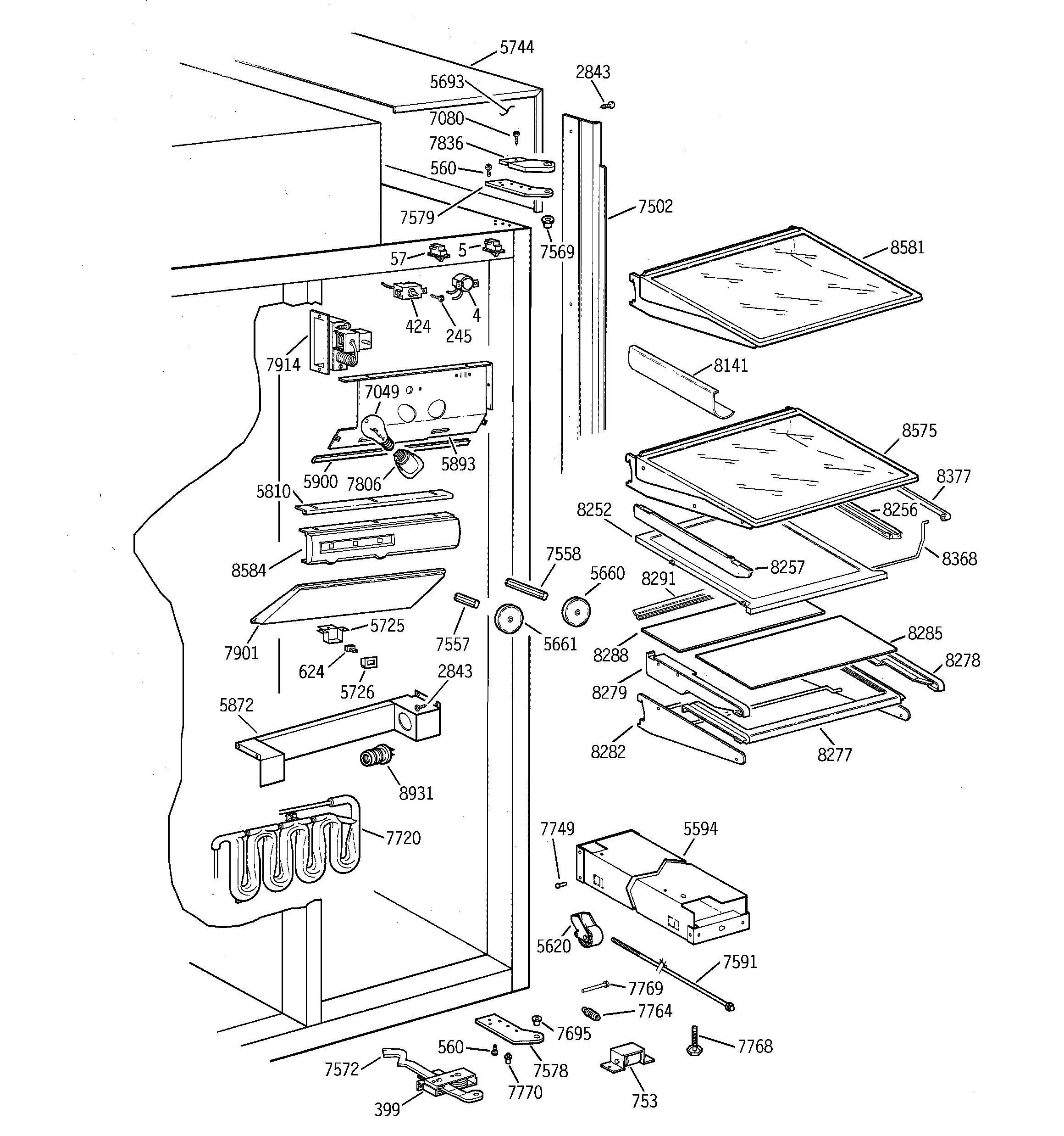 GE ZISS48DAASS fresh food section diagram