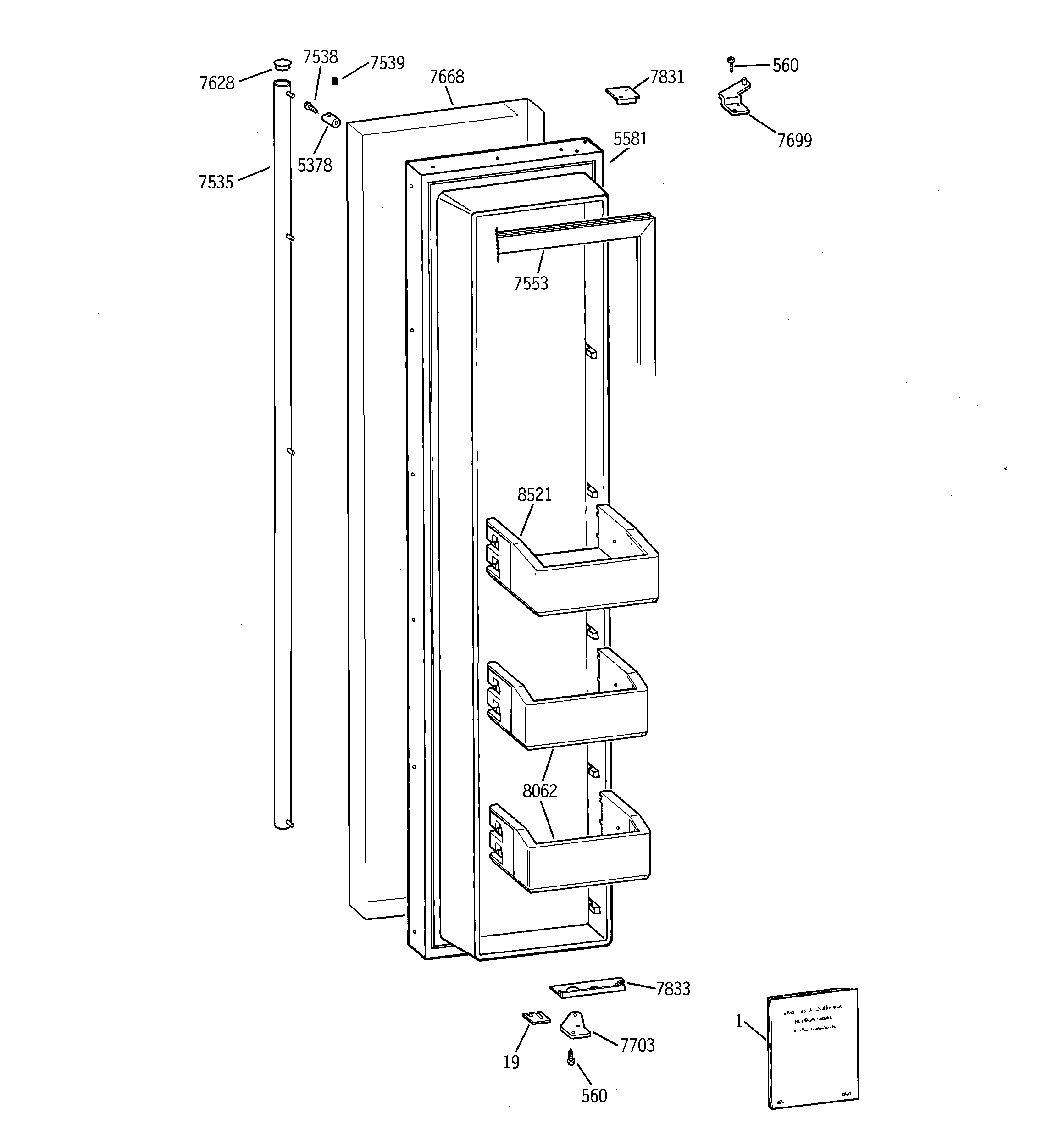 GE ZISS48NAASS freezer door diagram