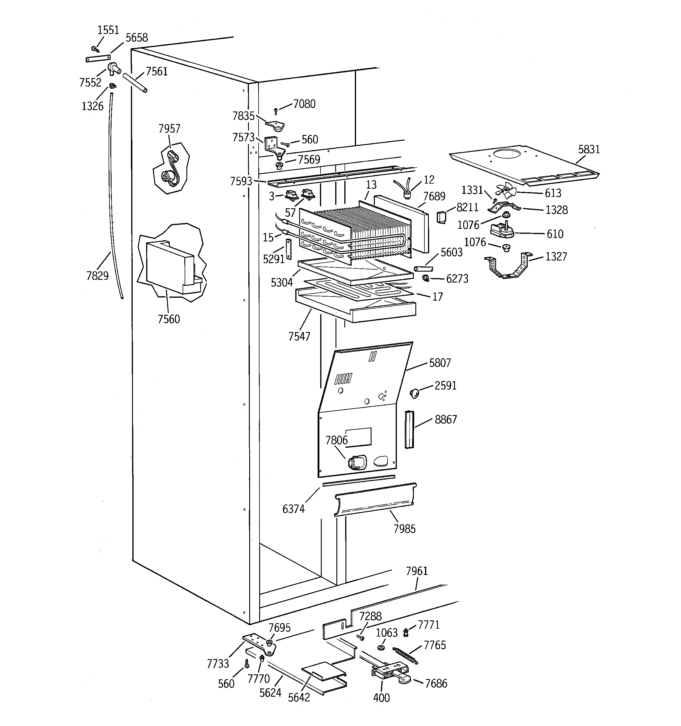 GE ZISS48NAASS freezer section diagram