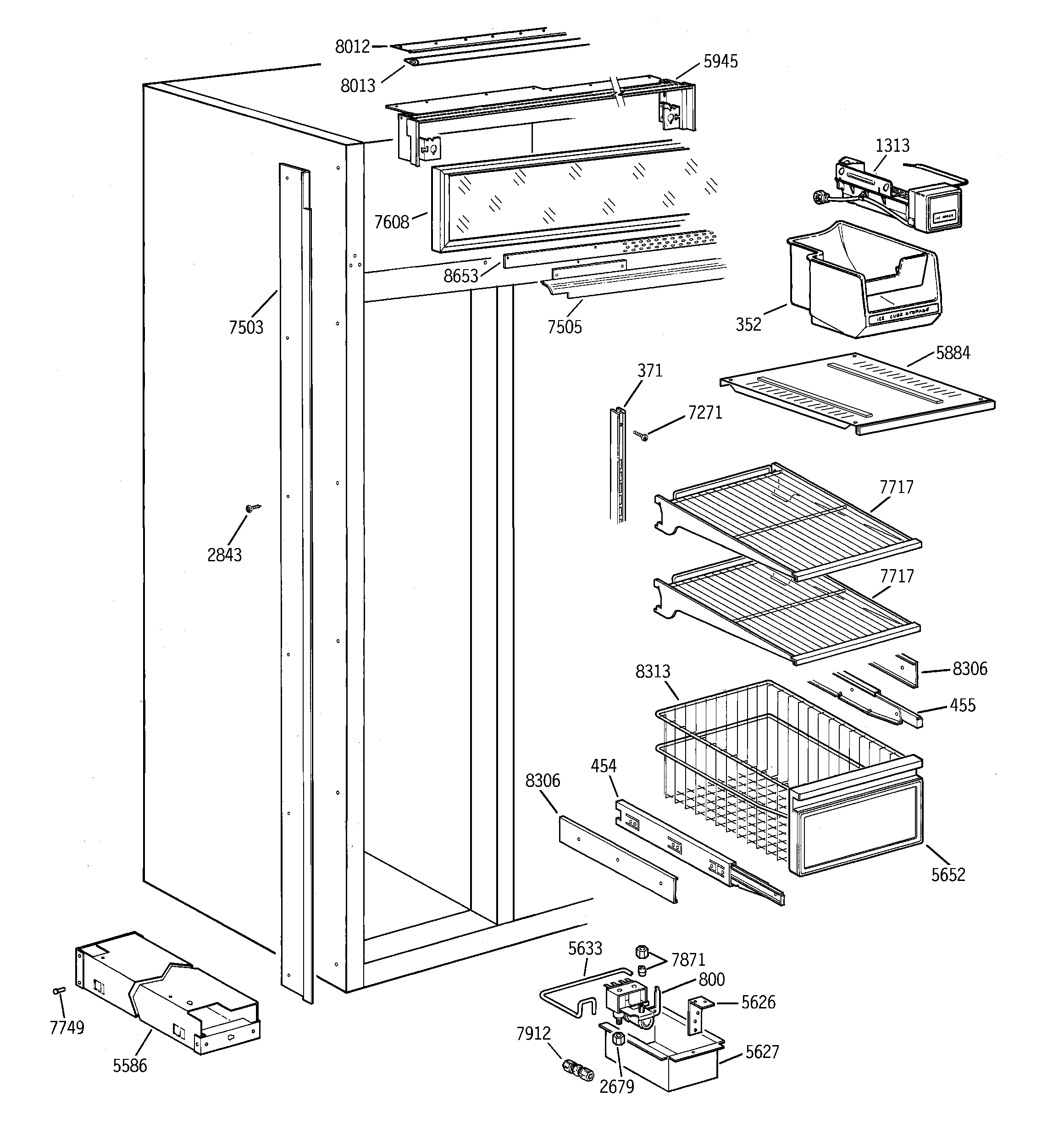 GE ZISS48NAASS freezer section diagram