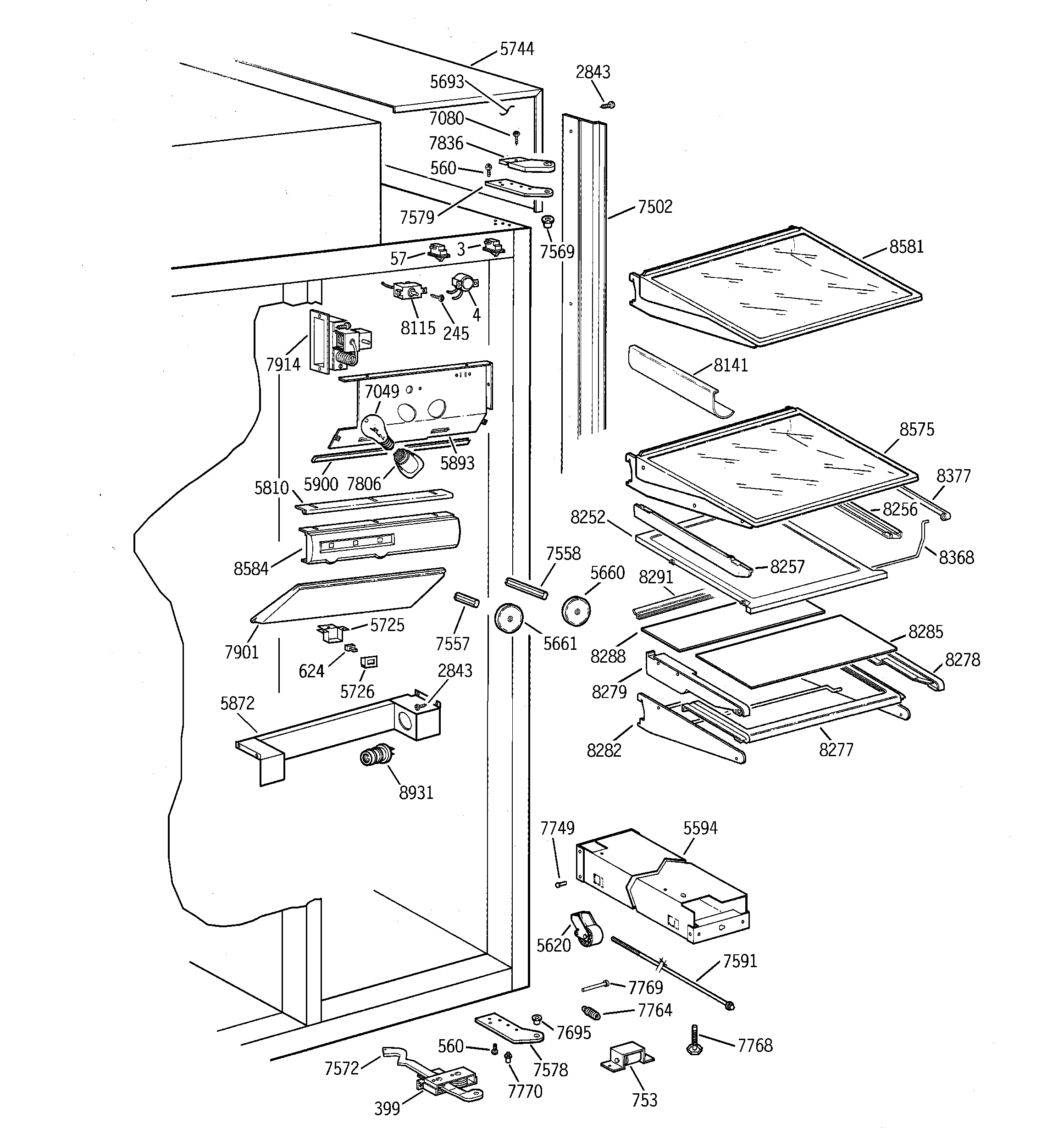 GE ZISS48NAASS fresh food section diagram