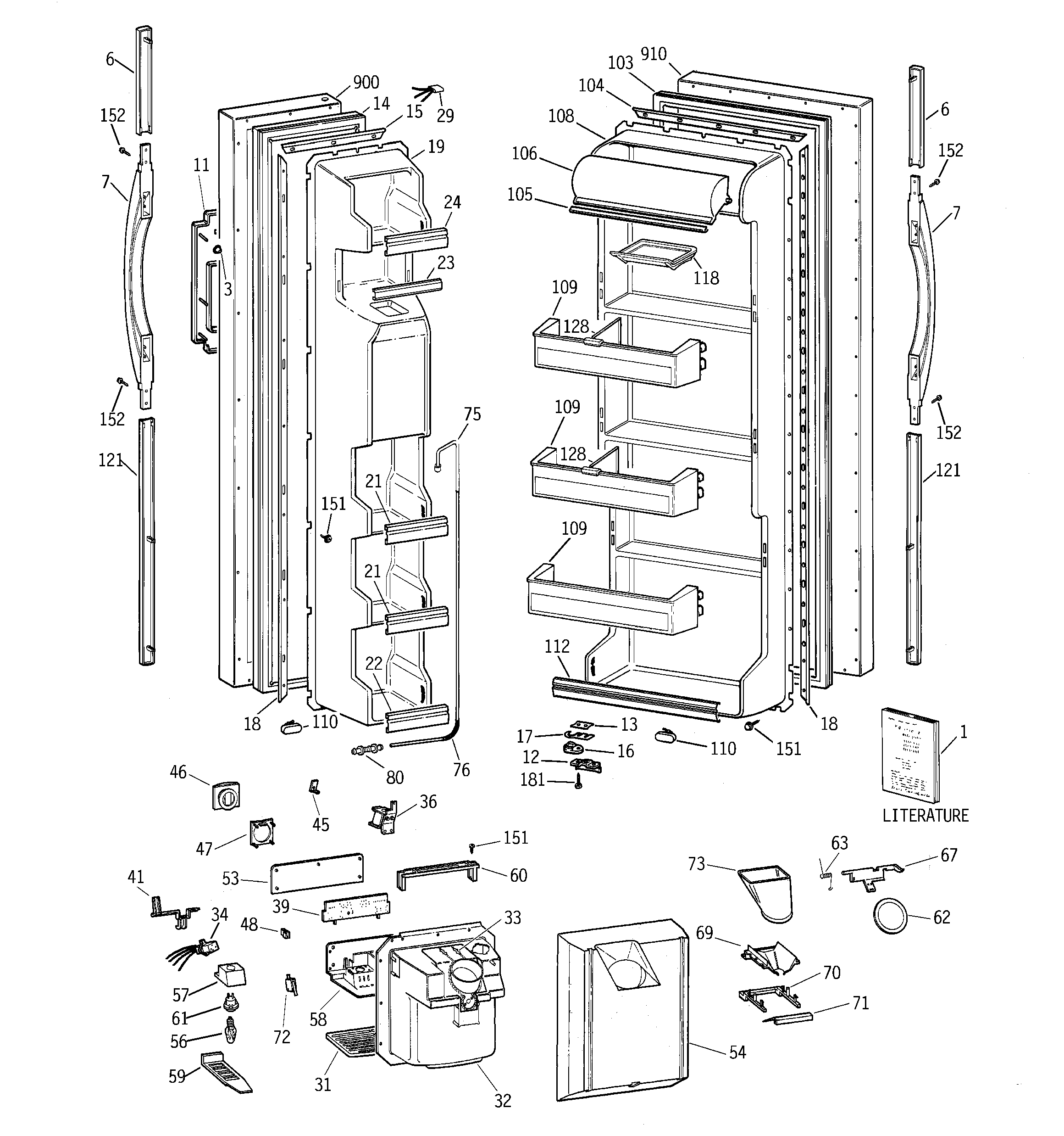 GE TFG20JRBBWH doors diagram