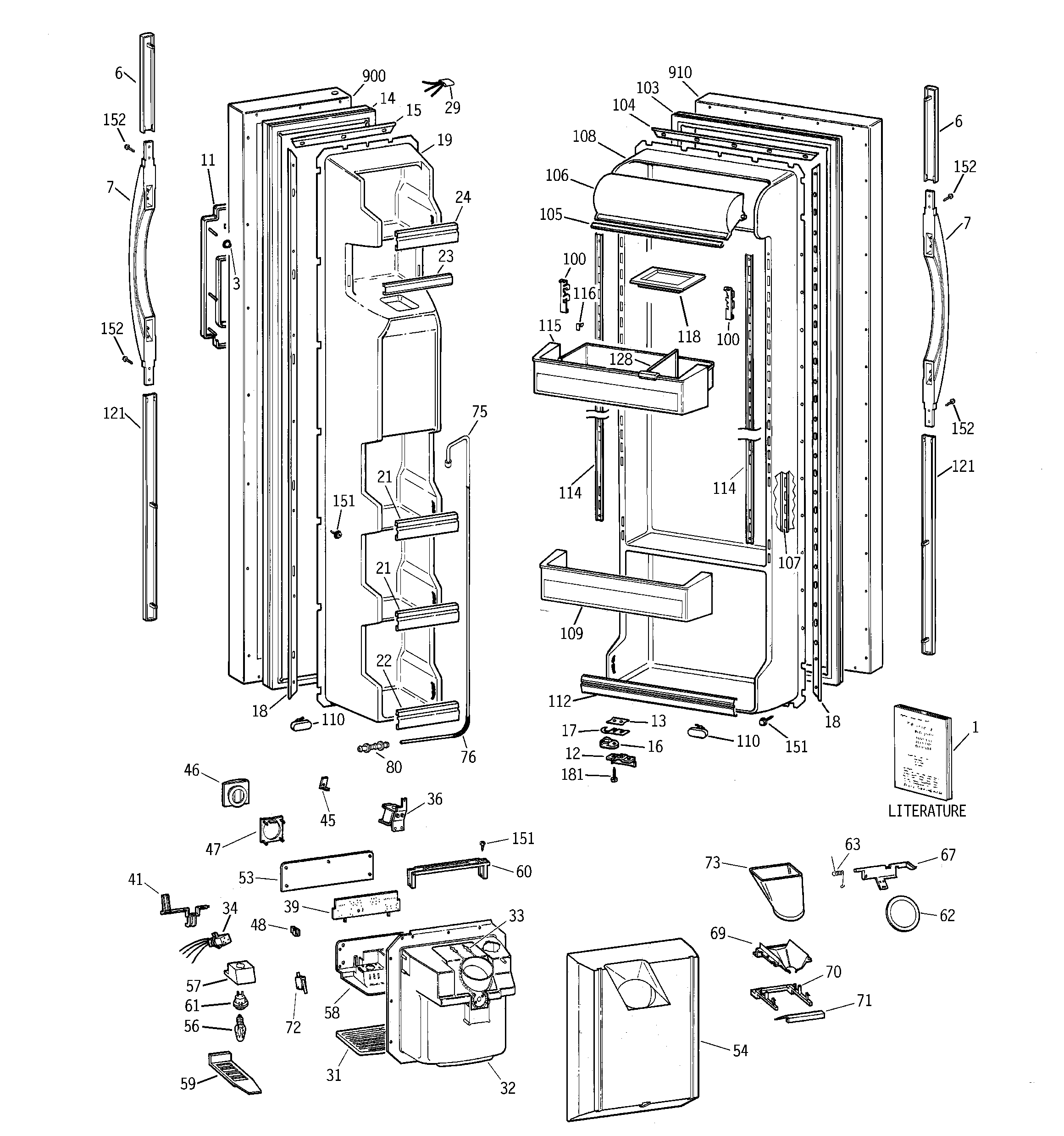 GE TFG22JRBBWH doors diagram