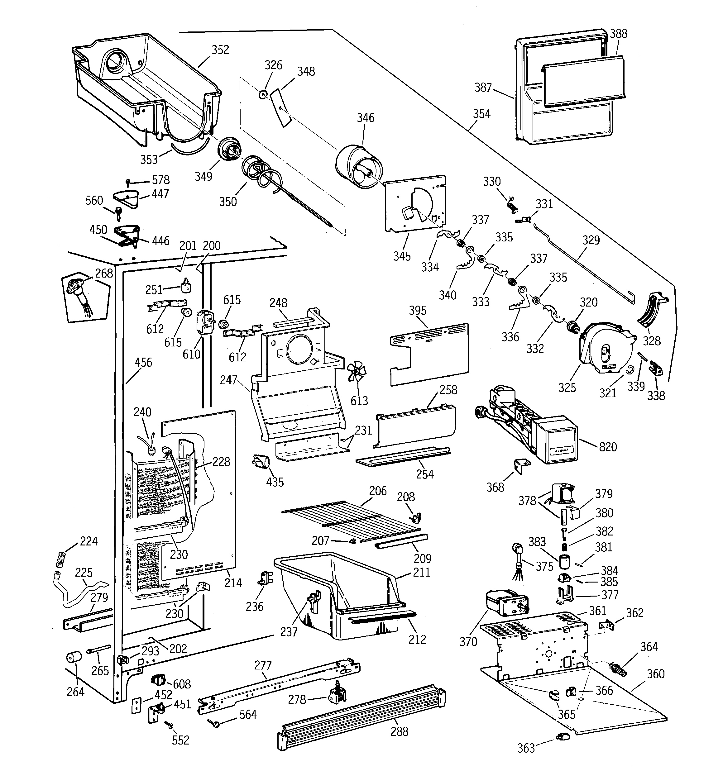 GE TFG22JRBBWH freezer section diagram