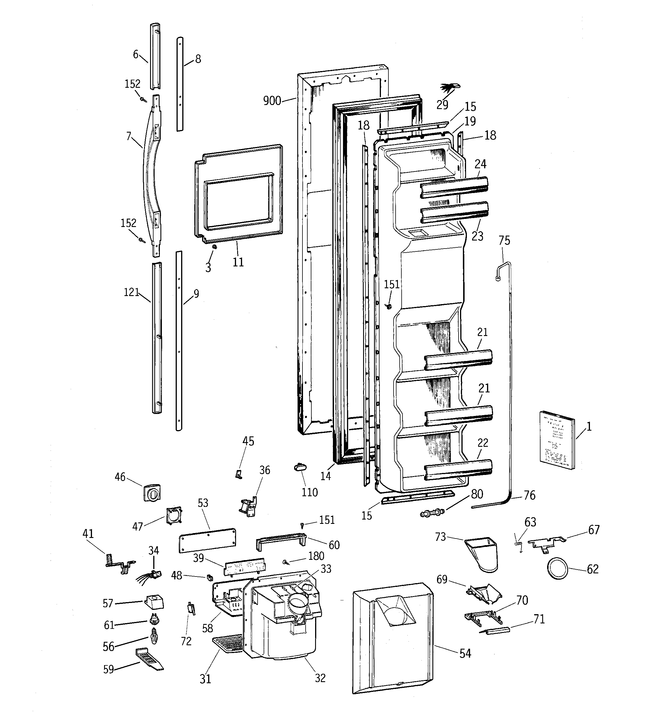 GE TFG22PRBBWW freezer door diagram