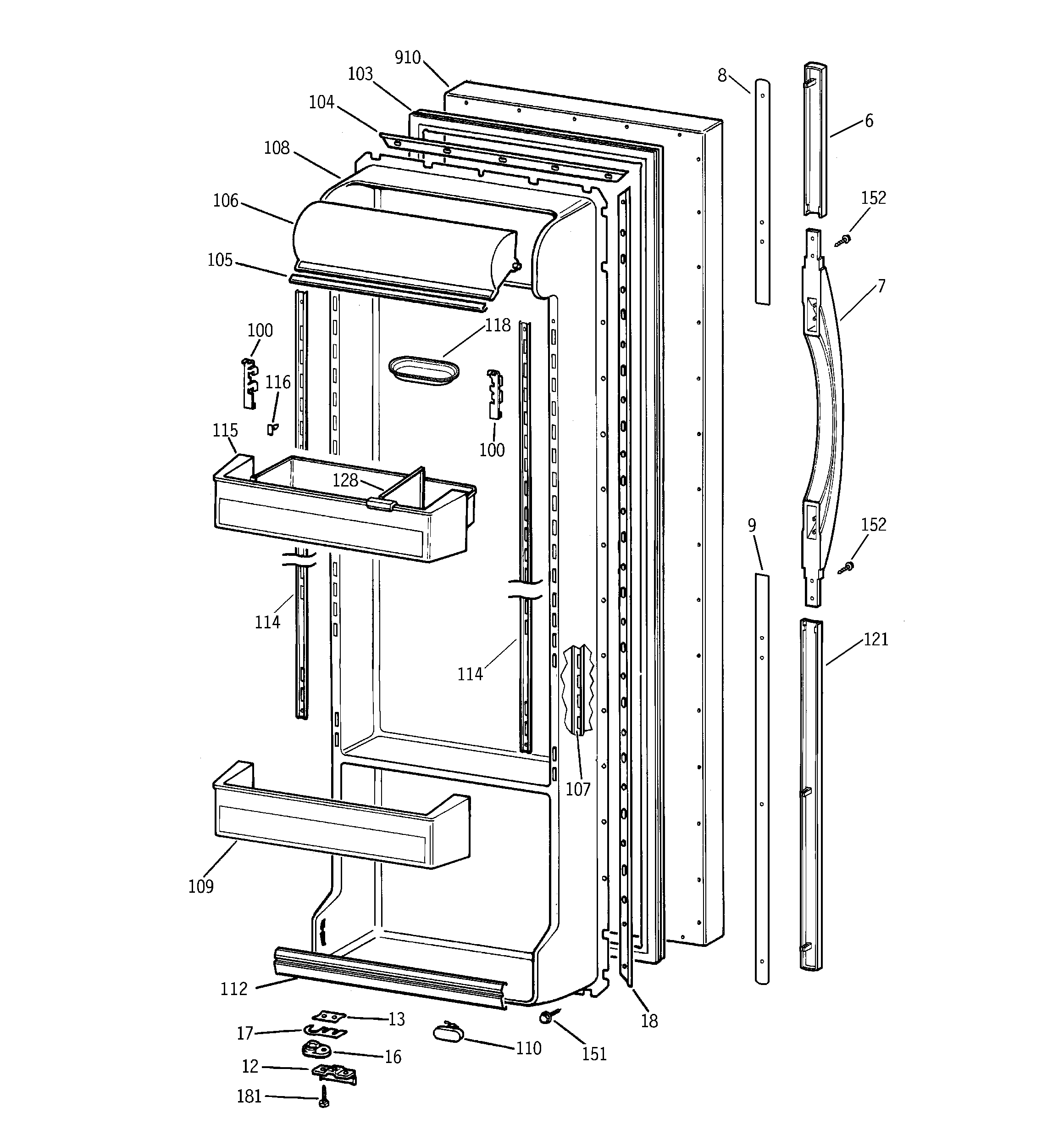 GE TFG22PRBBWW fresh food door diagram