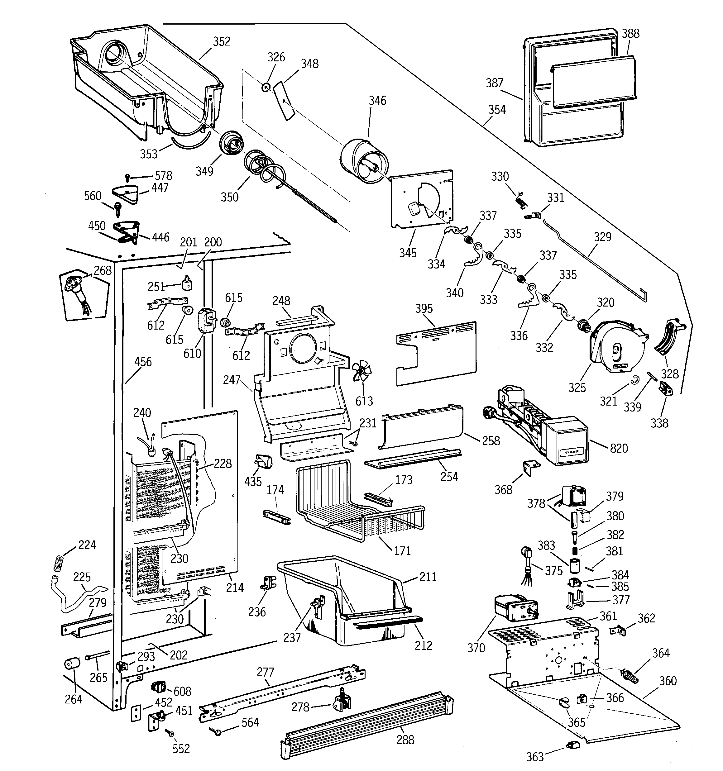 GE TFG22PRBBWW freezer section diagram