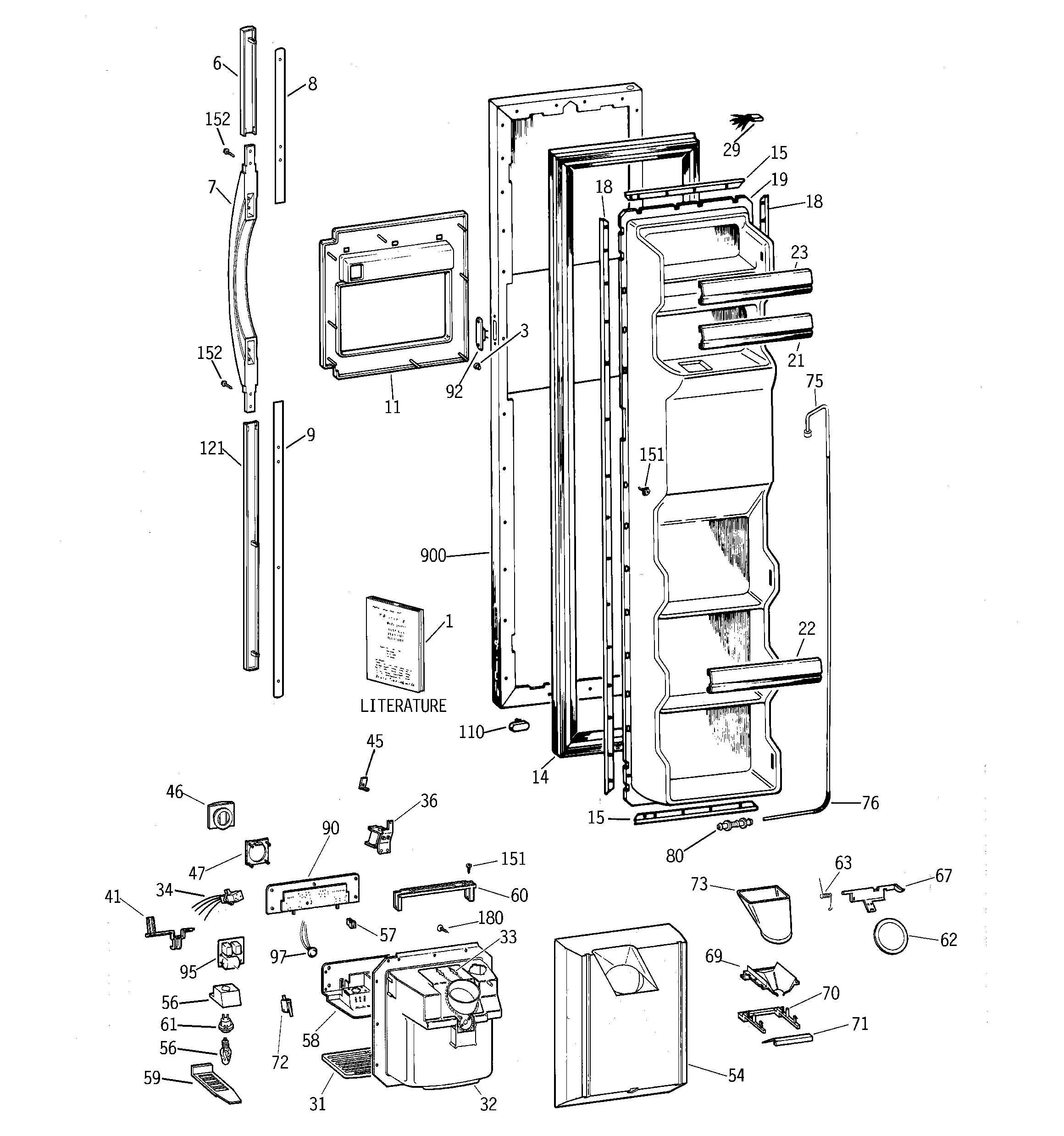 GE TFG25PEBBWH freezer door diagram
