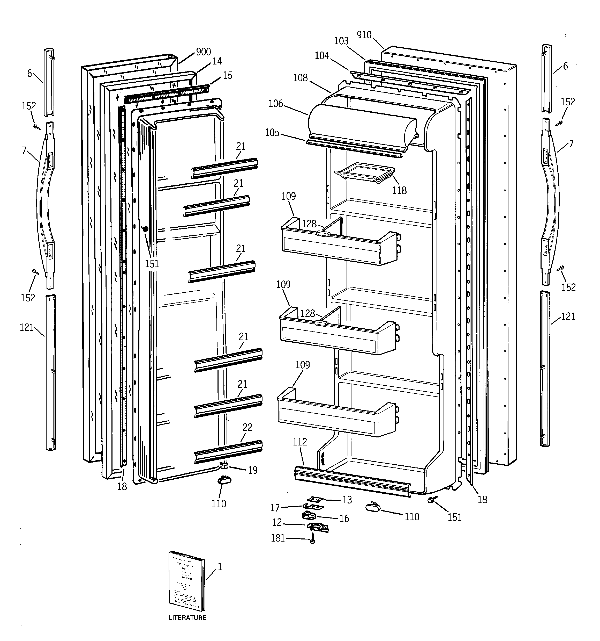 GE TFG20JABBWW doors diagram