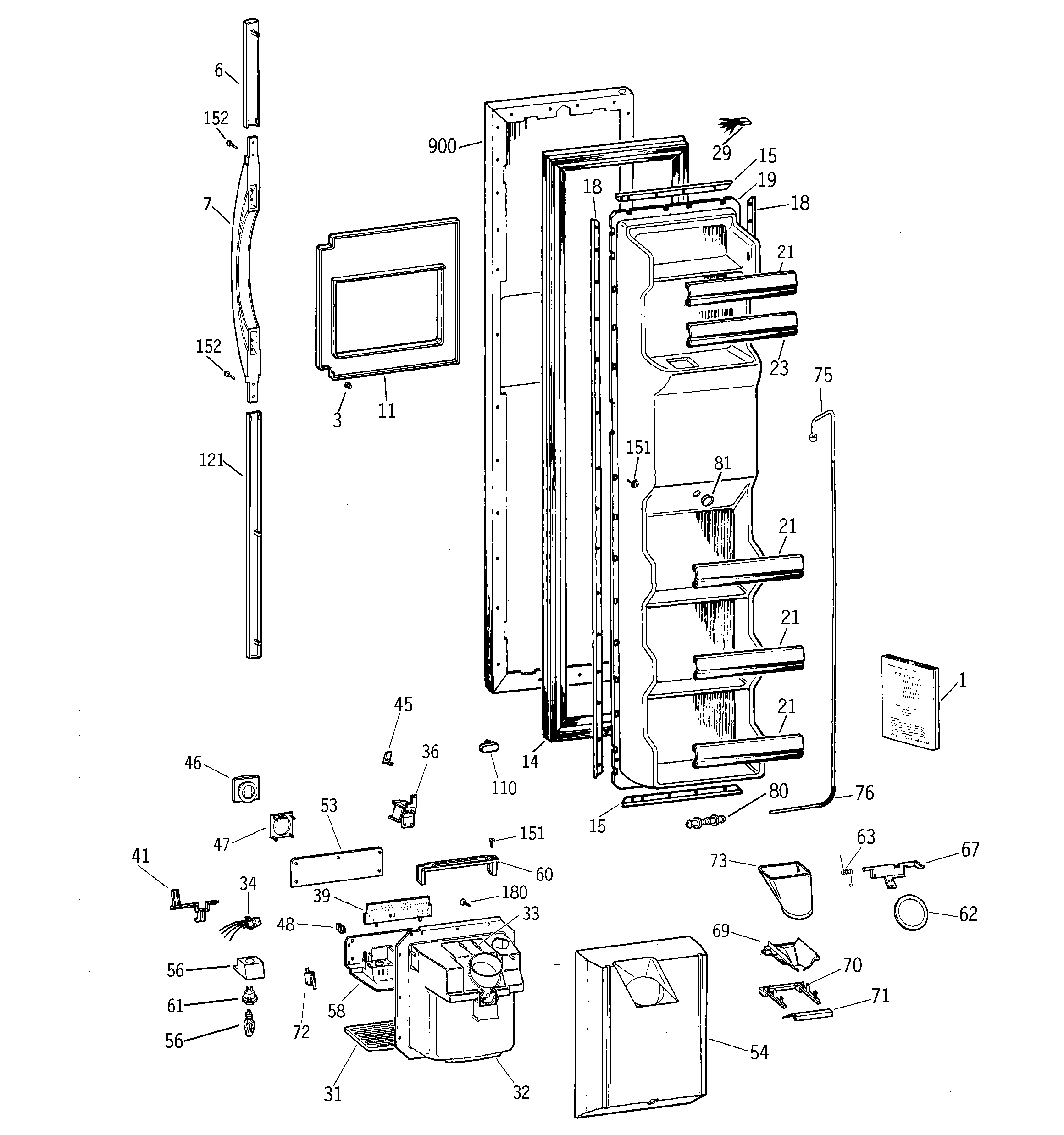 GE TFX25ZRBBBB freezer door diagram