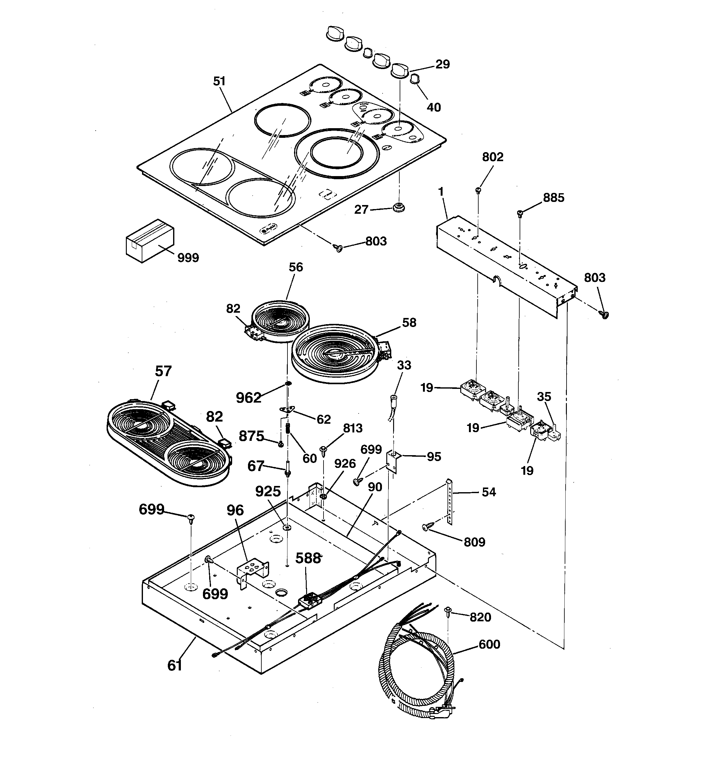 GE JCP930BA1BB cooktop diagram