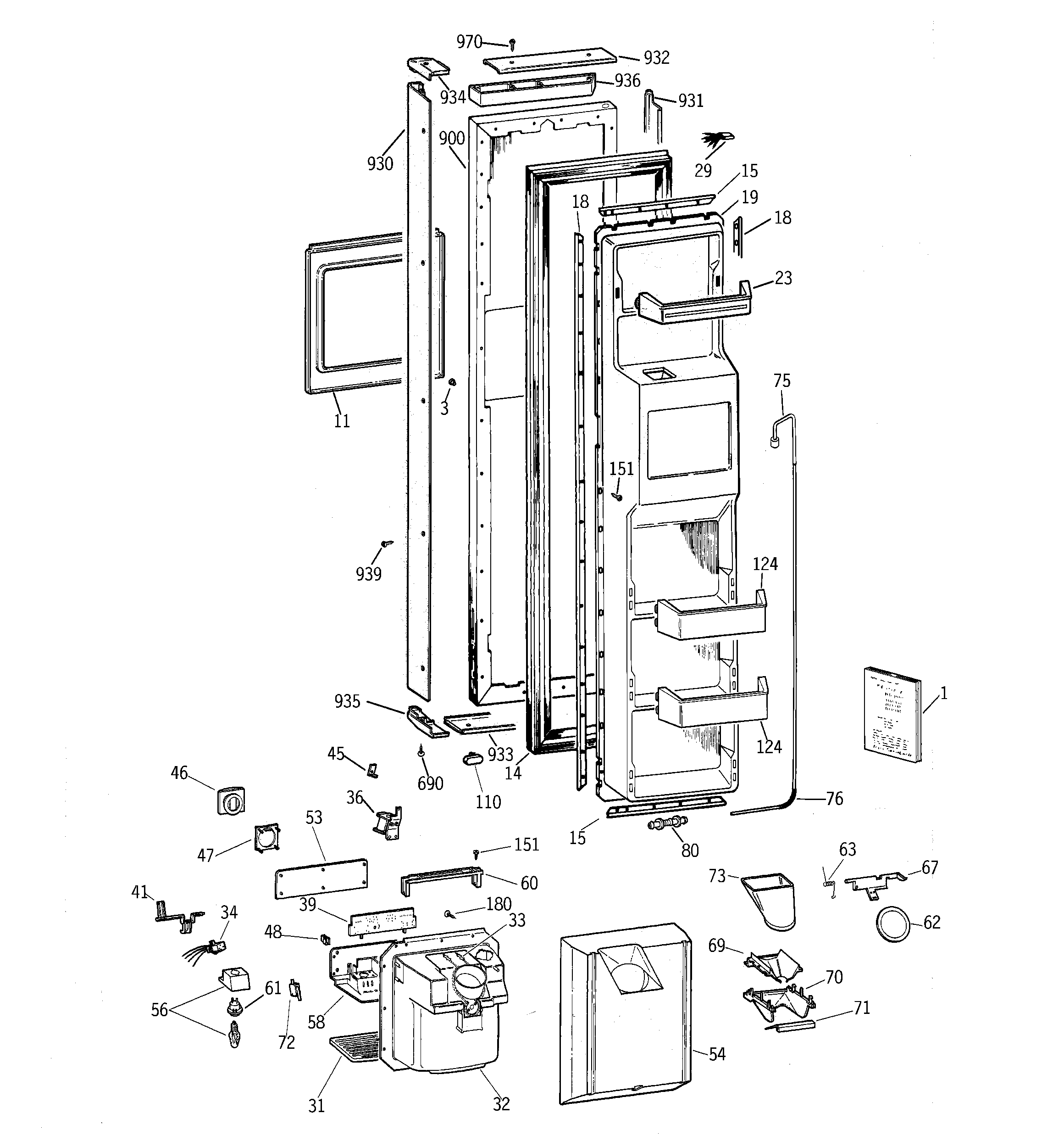 GE TPX21BRBBWW freezer door diagram