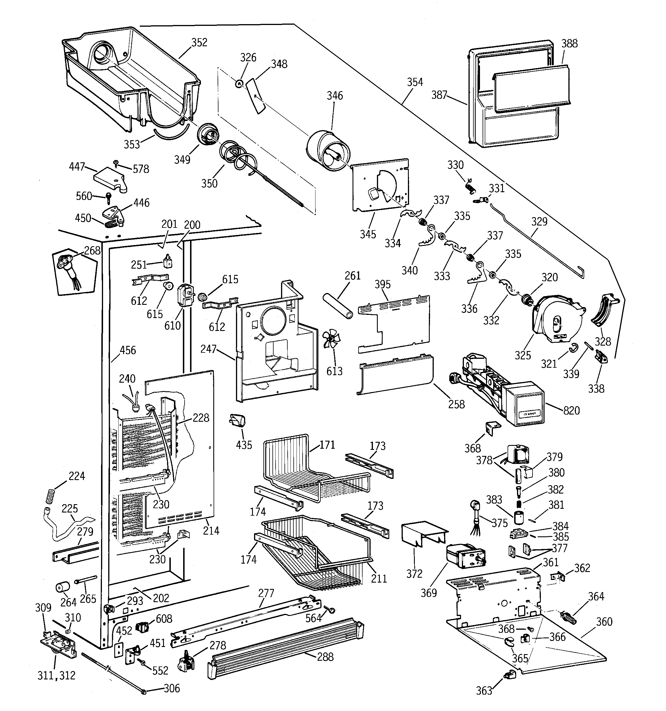 GE TPX21BRBBWW freezer section diagram
