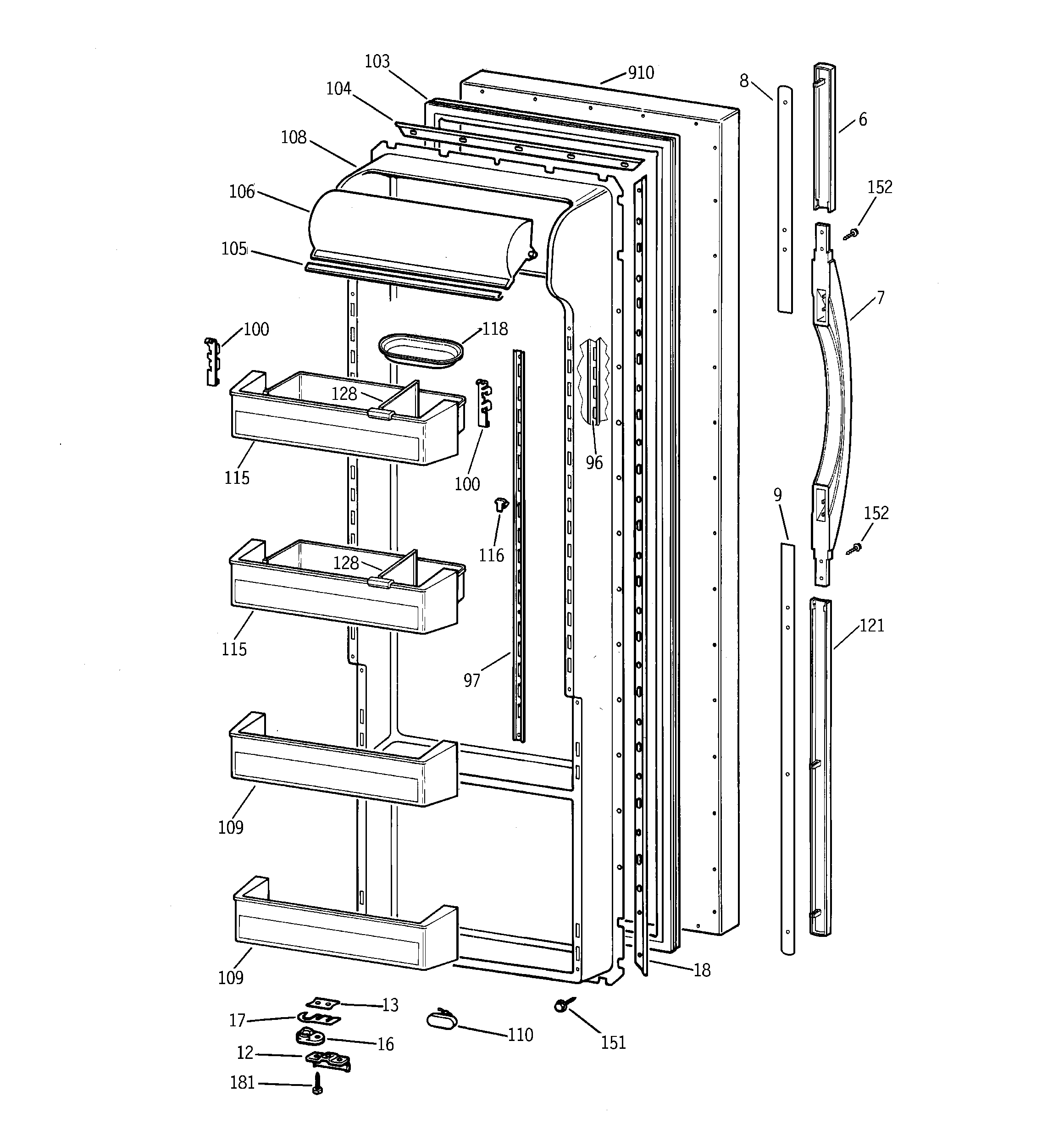 GE TPX21PRBBWW fresh food door diagram